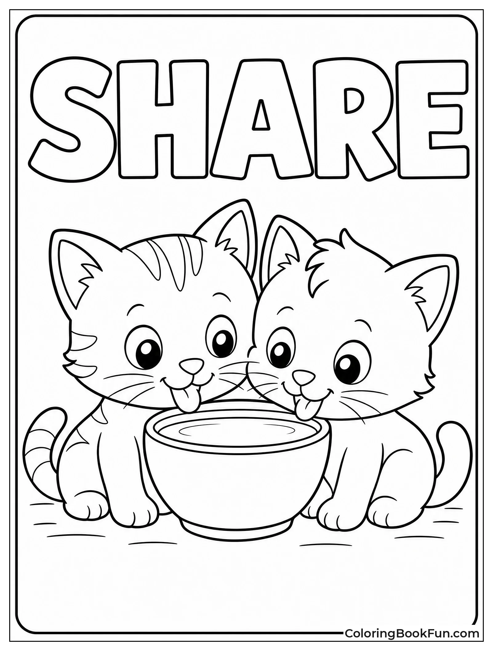 Kittens Sharing Bowl of Milk