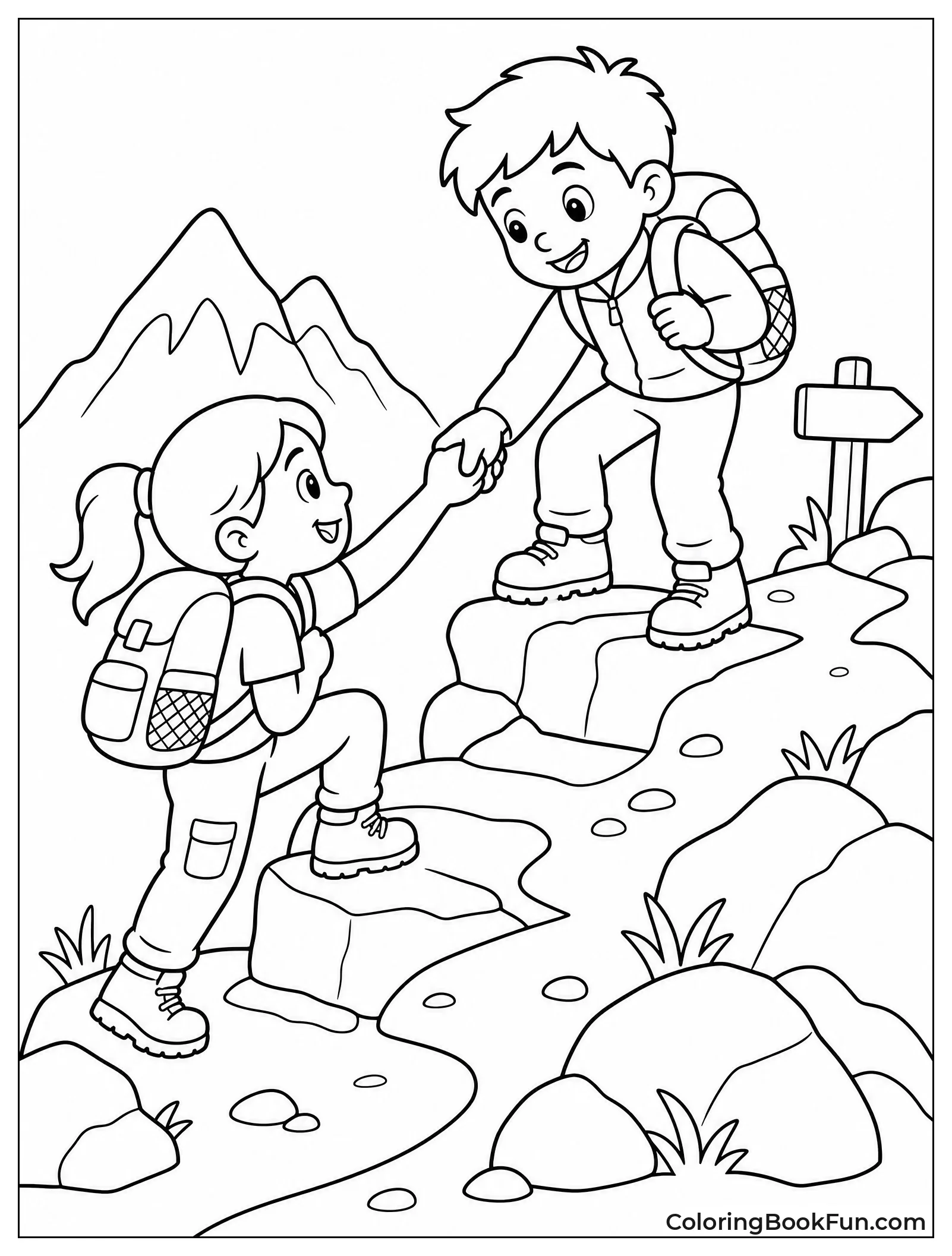 Hikers Helping Each Other Up
