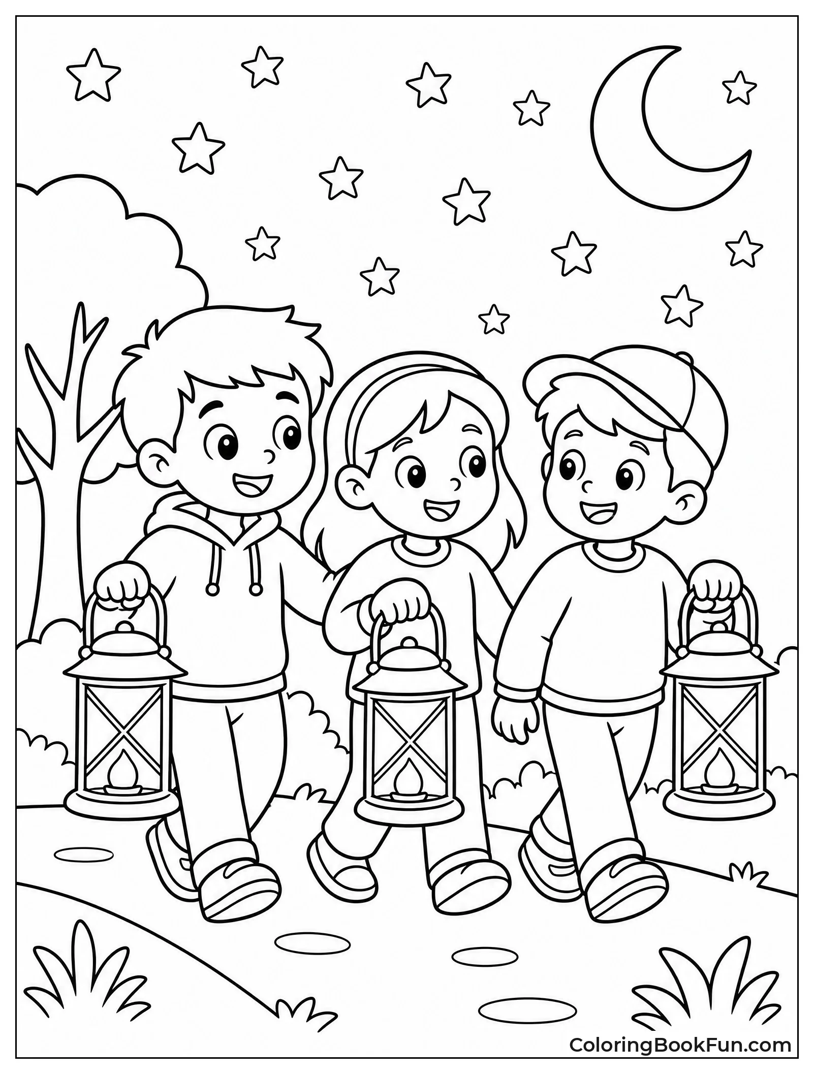 Friends Walking With Lanterns