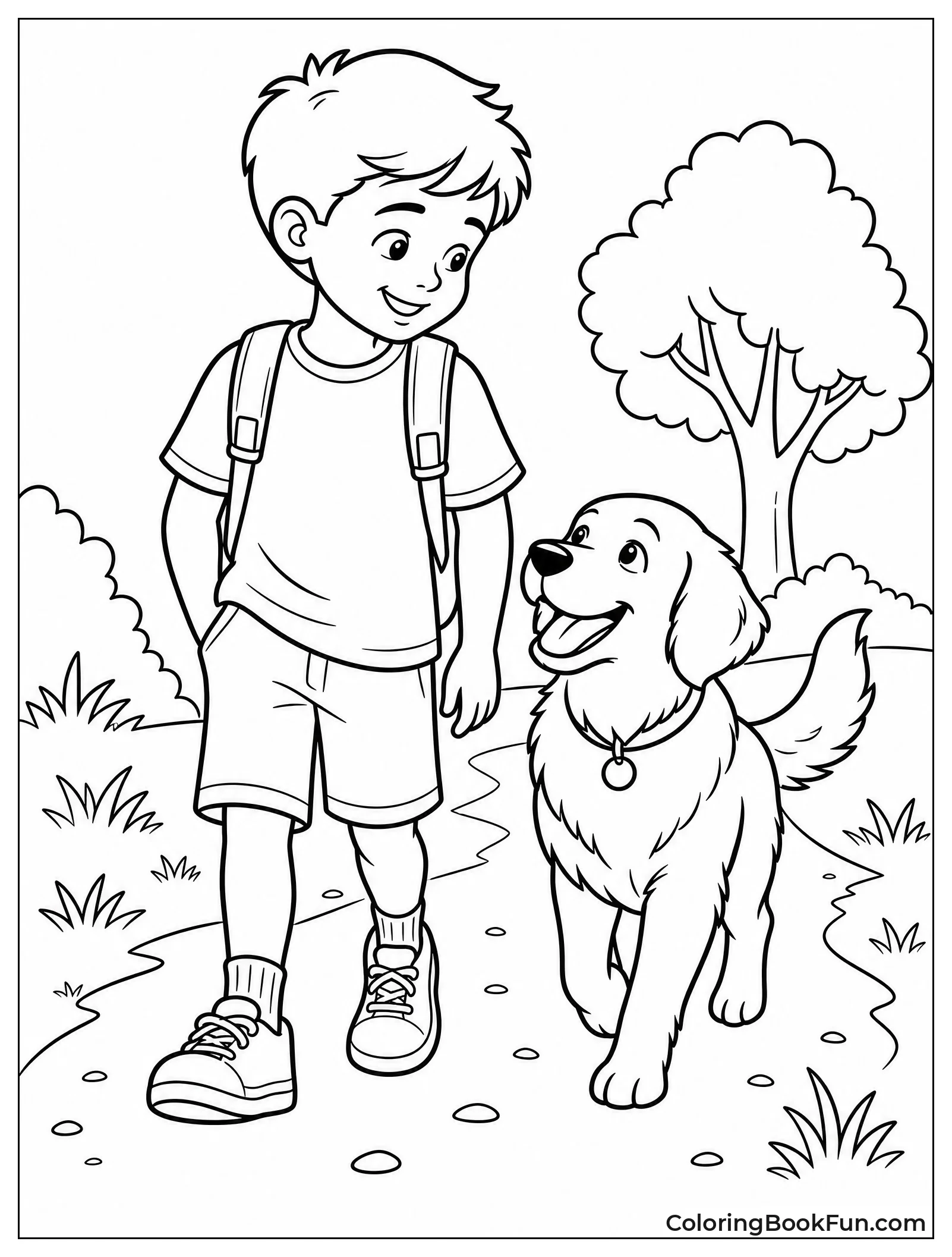 Child Walking With Dog