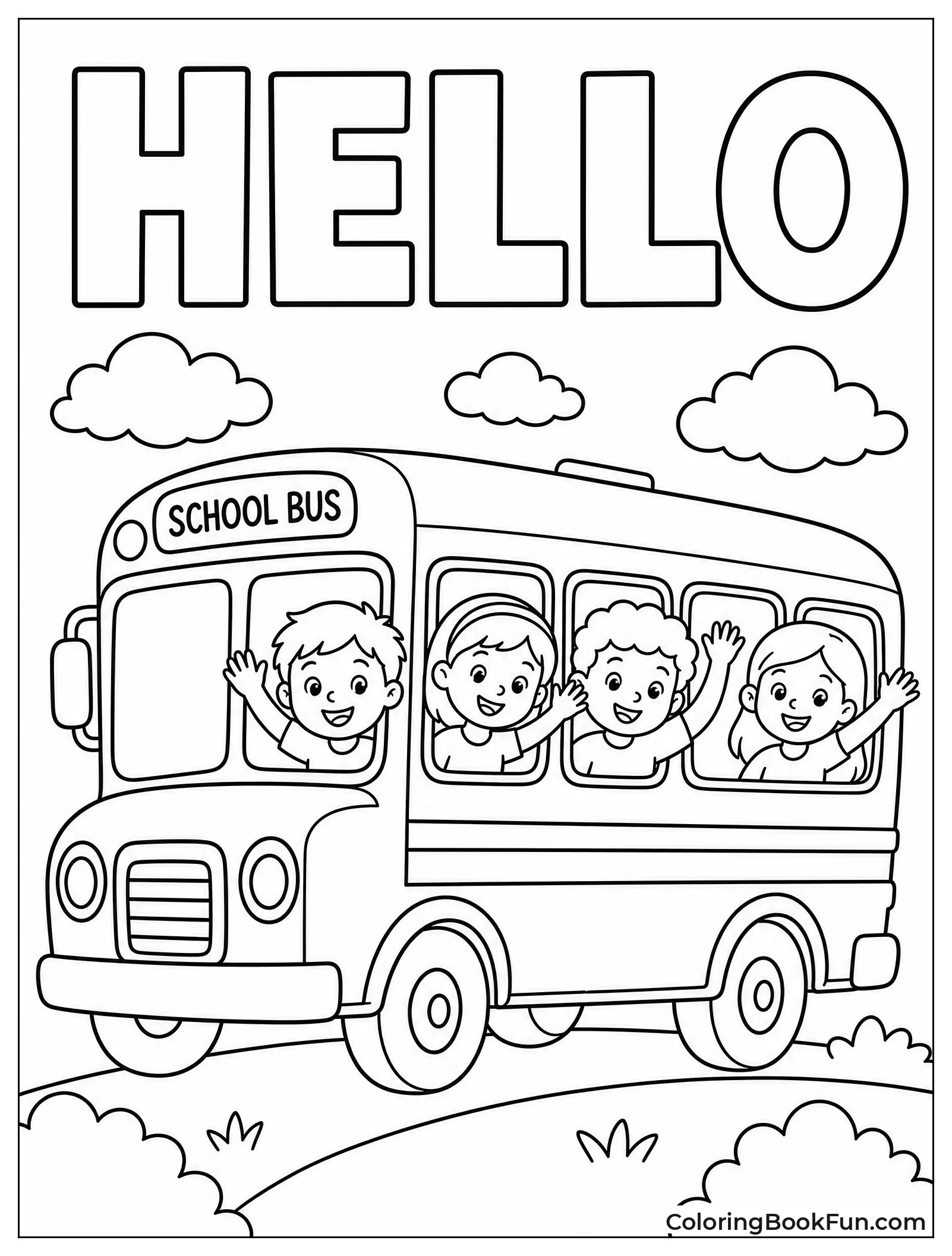 Friends Waving From School Bus