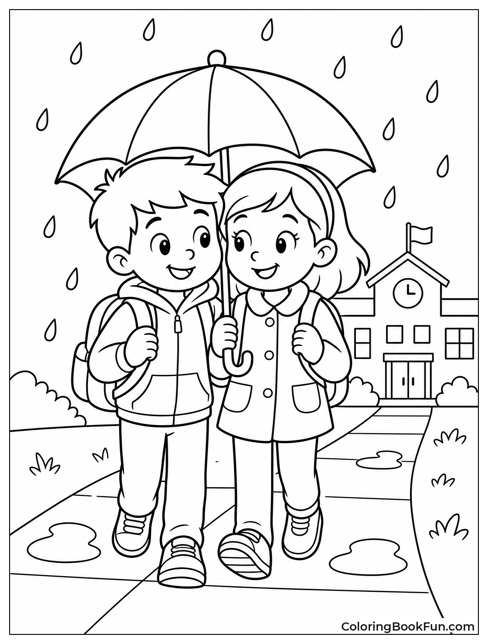 Friends Sharing Umbrella in Rain