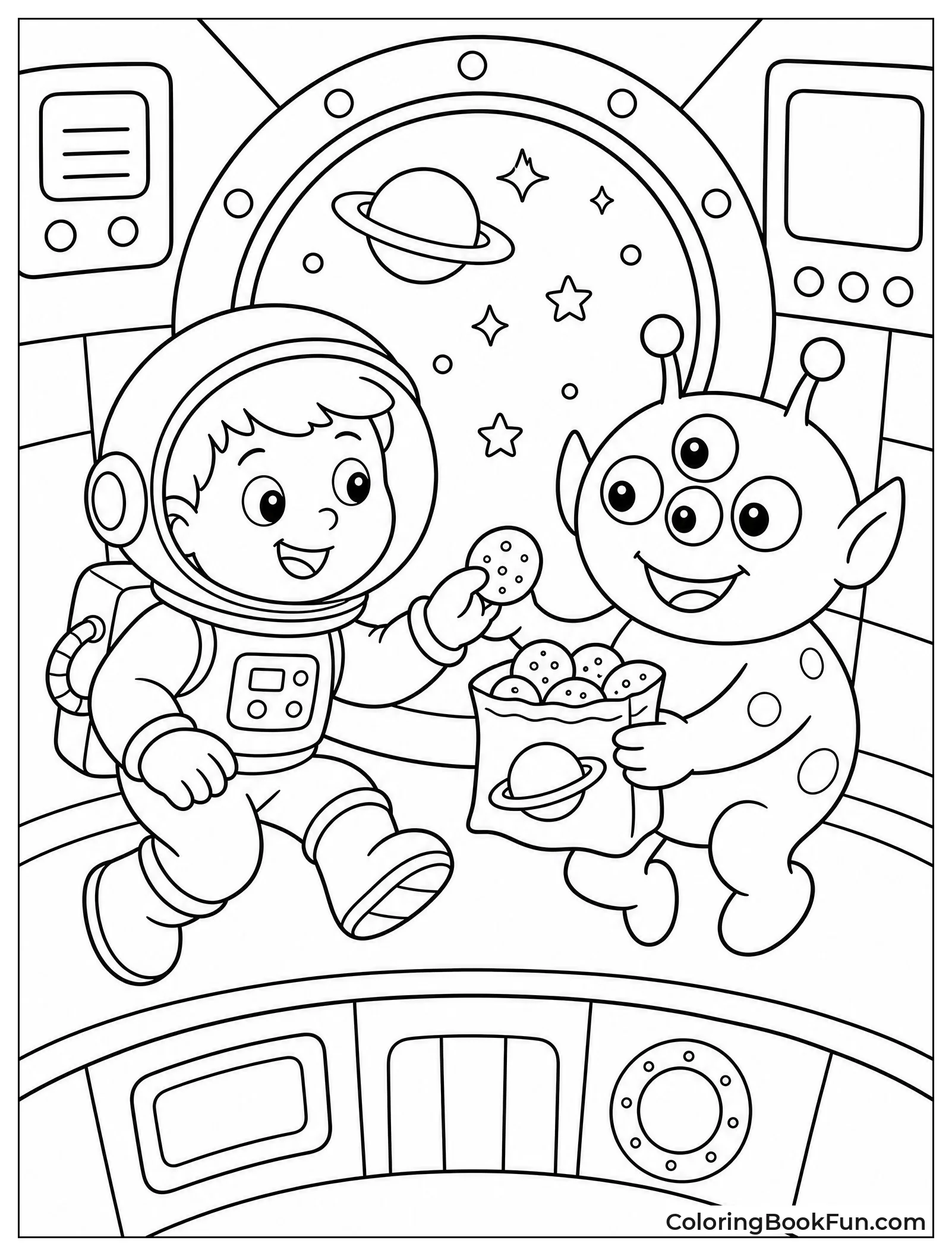 Astronaut Sharing Snack With Alien