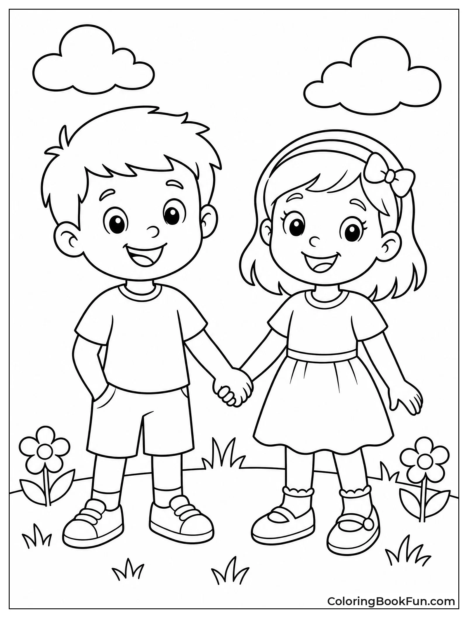 Kids Holding Hands Outdoors