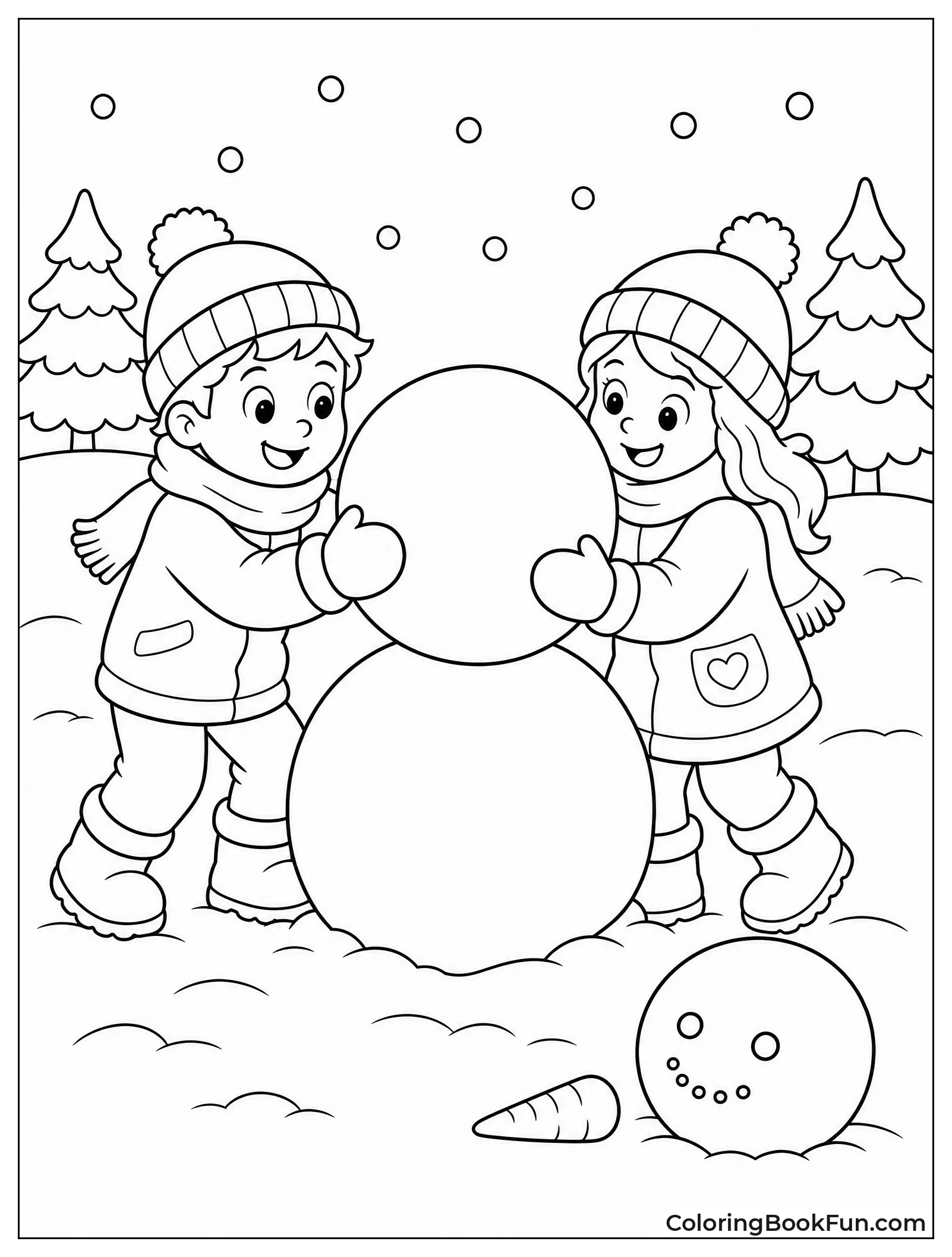 Friends Building Snowman Together