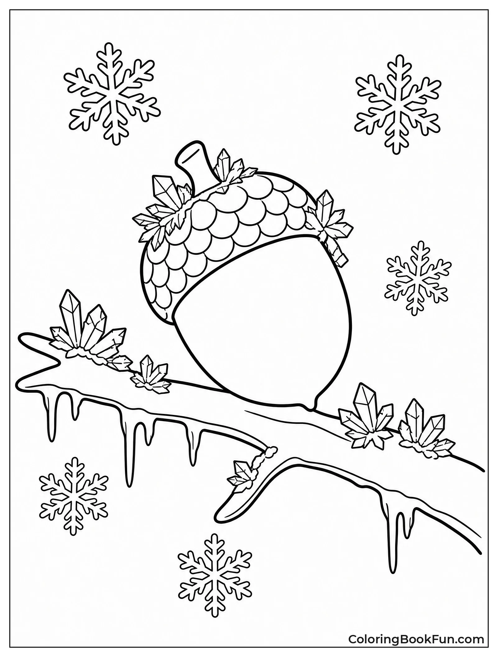 Acorn Covered In Ice And Snow