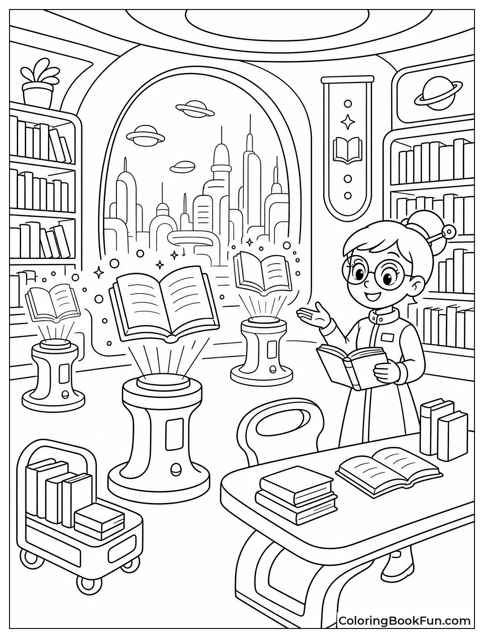 Books as Holograms in Futuristic Library