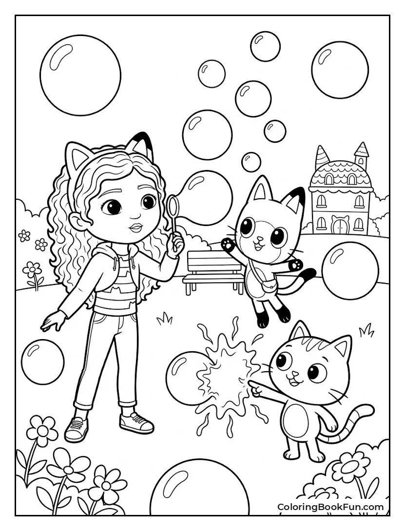 Gabby Pops Colorful Bubbles with Friends