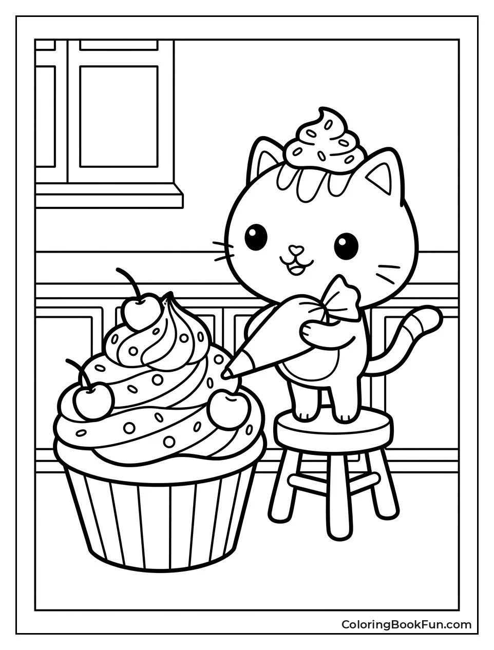 Cakey Cat Decorates a Giant Cupcake