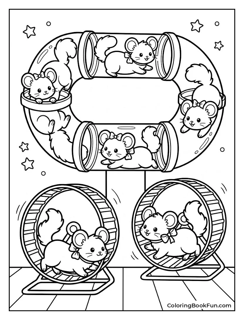 Hamster Kitties Play in Colorful Tubes