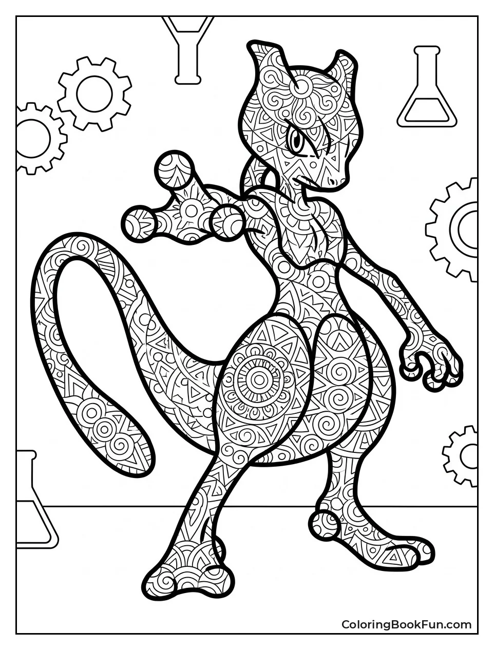 Mewtwo Filled with Intricate Geometric Mandala Patterns