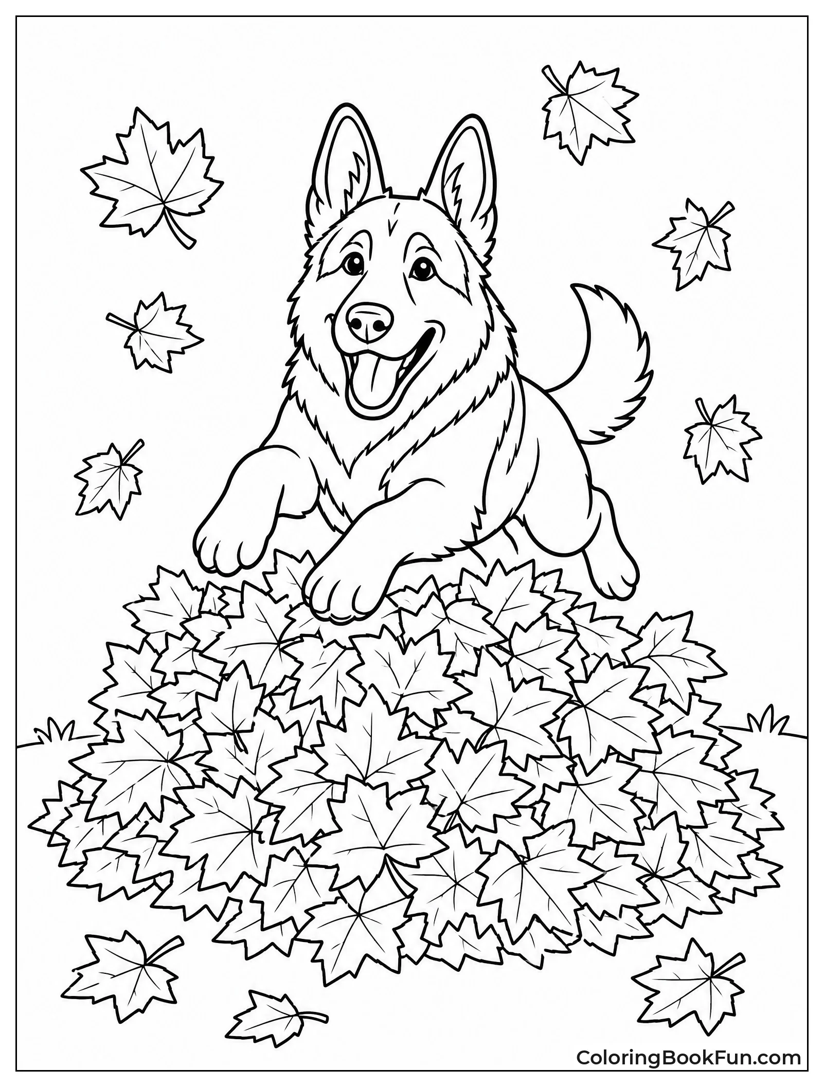 German Shepherd Playing in Leaves