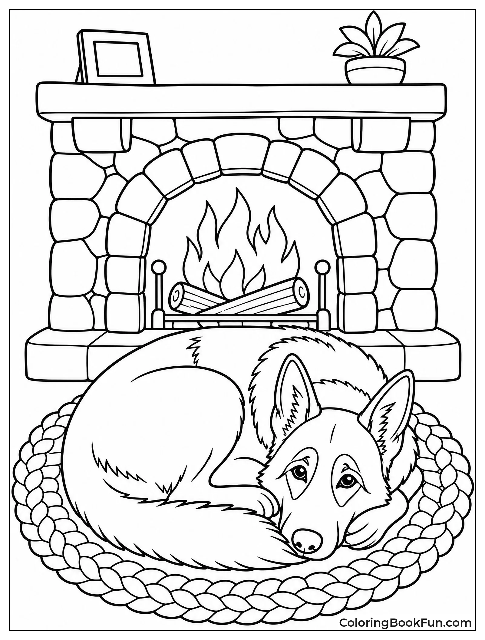 German Shepherd Napping by Fire
