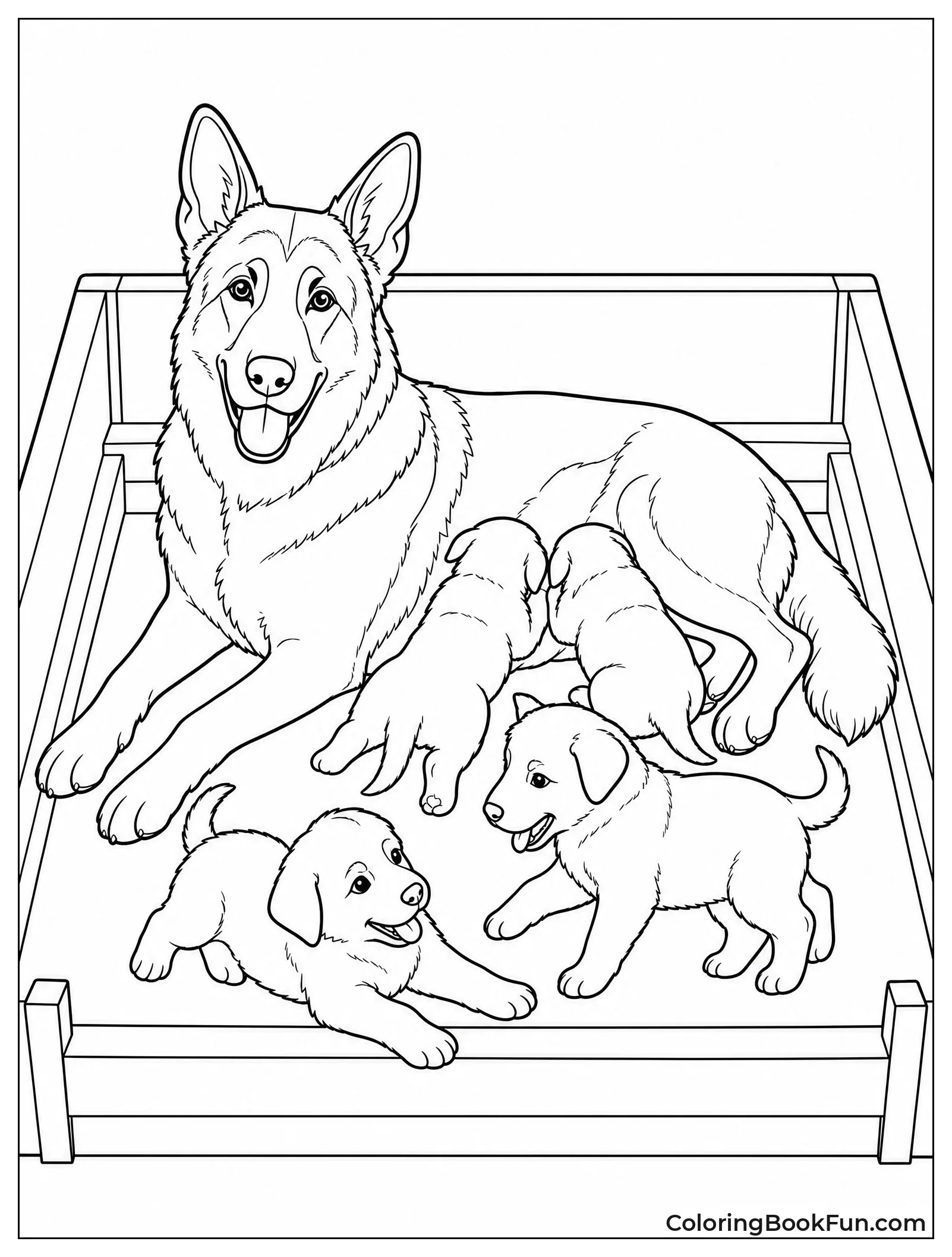 Mother German Shepherd with Puppies