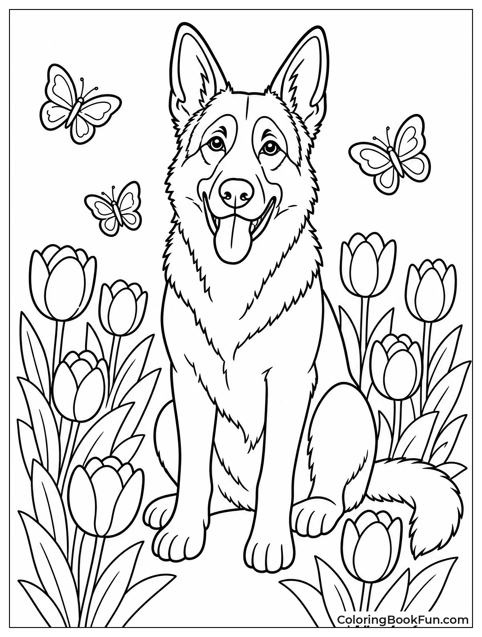 German Shepherd with Butterflies