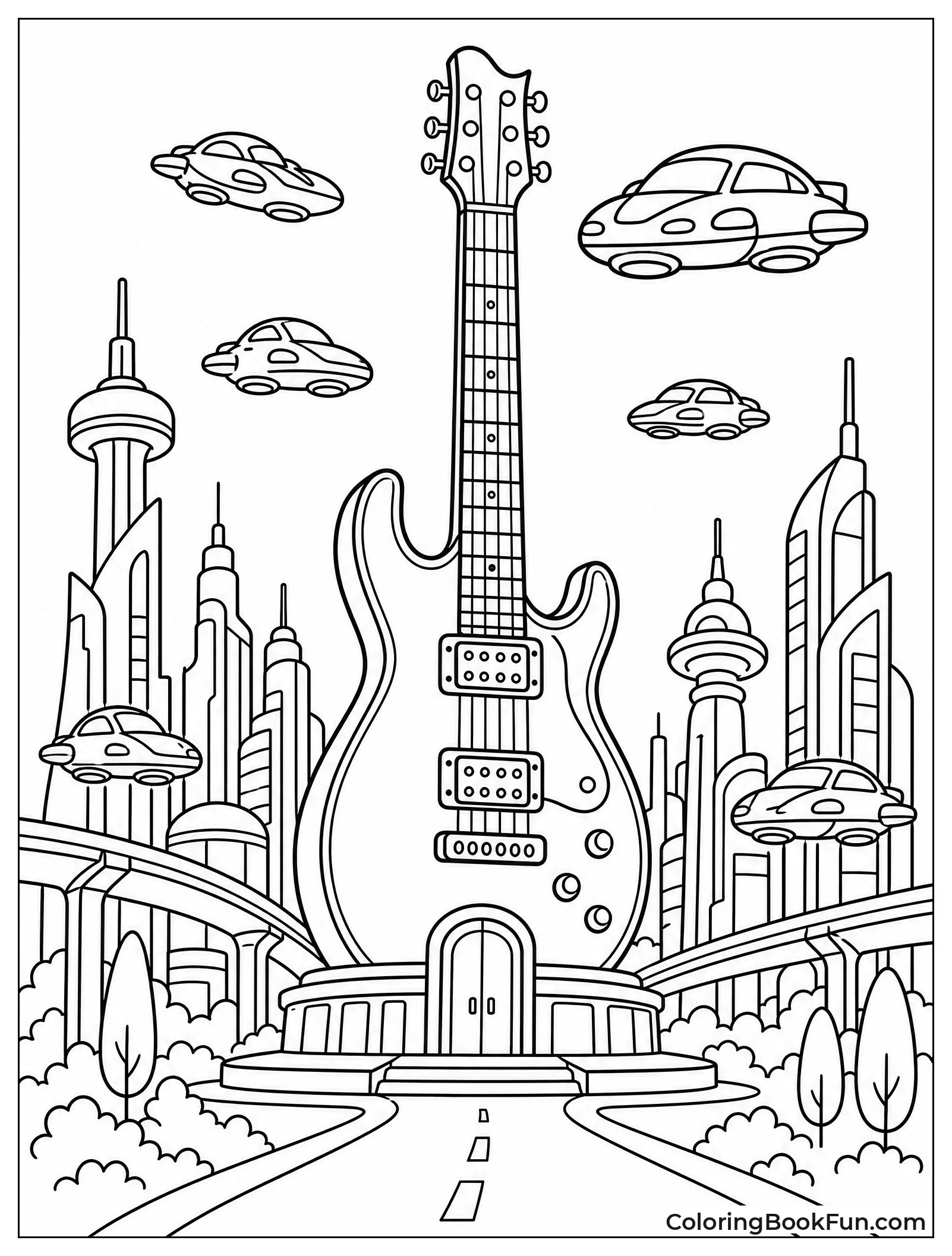 Giant Guitar Towers over City