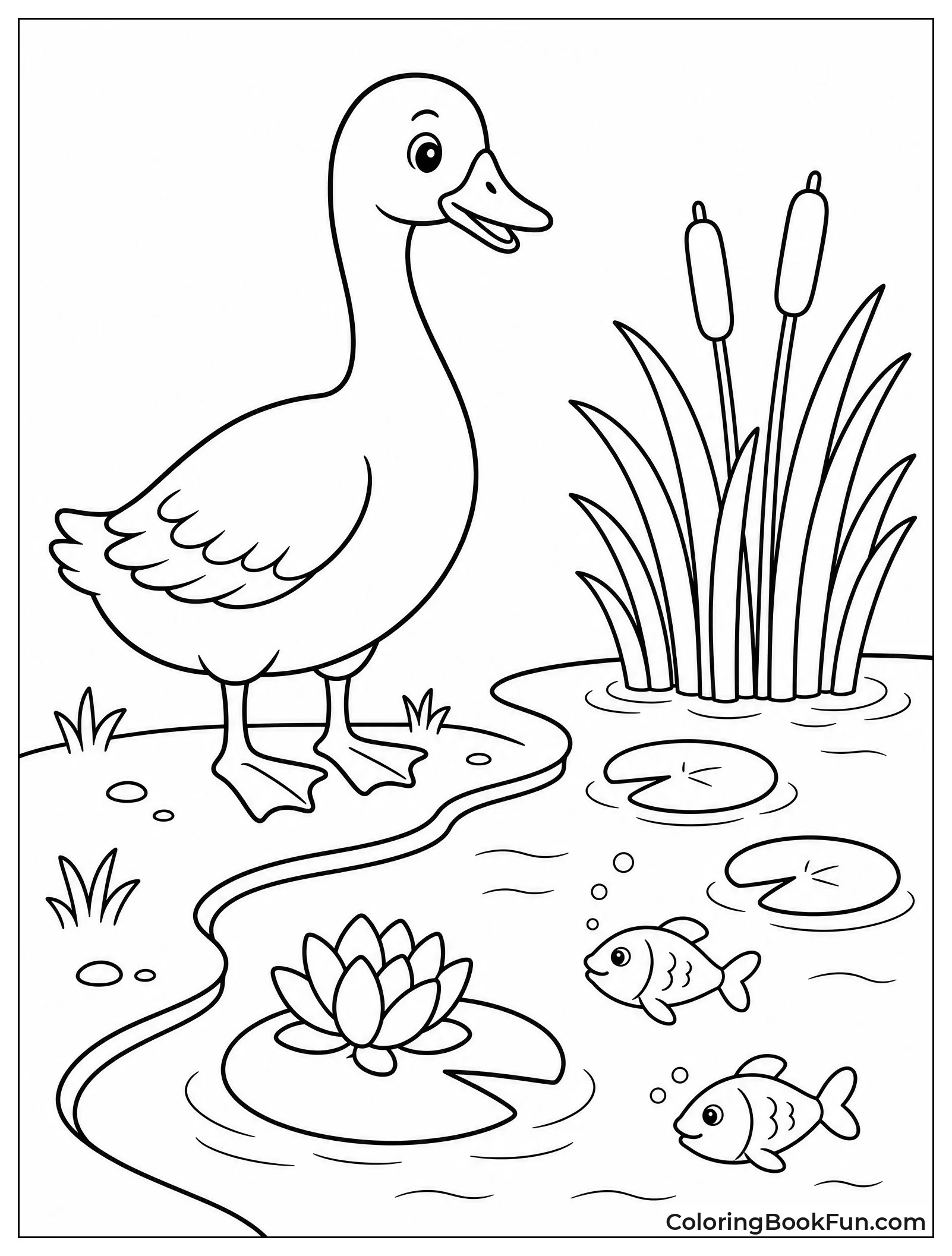 Goose at Pond with Reeds