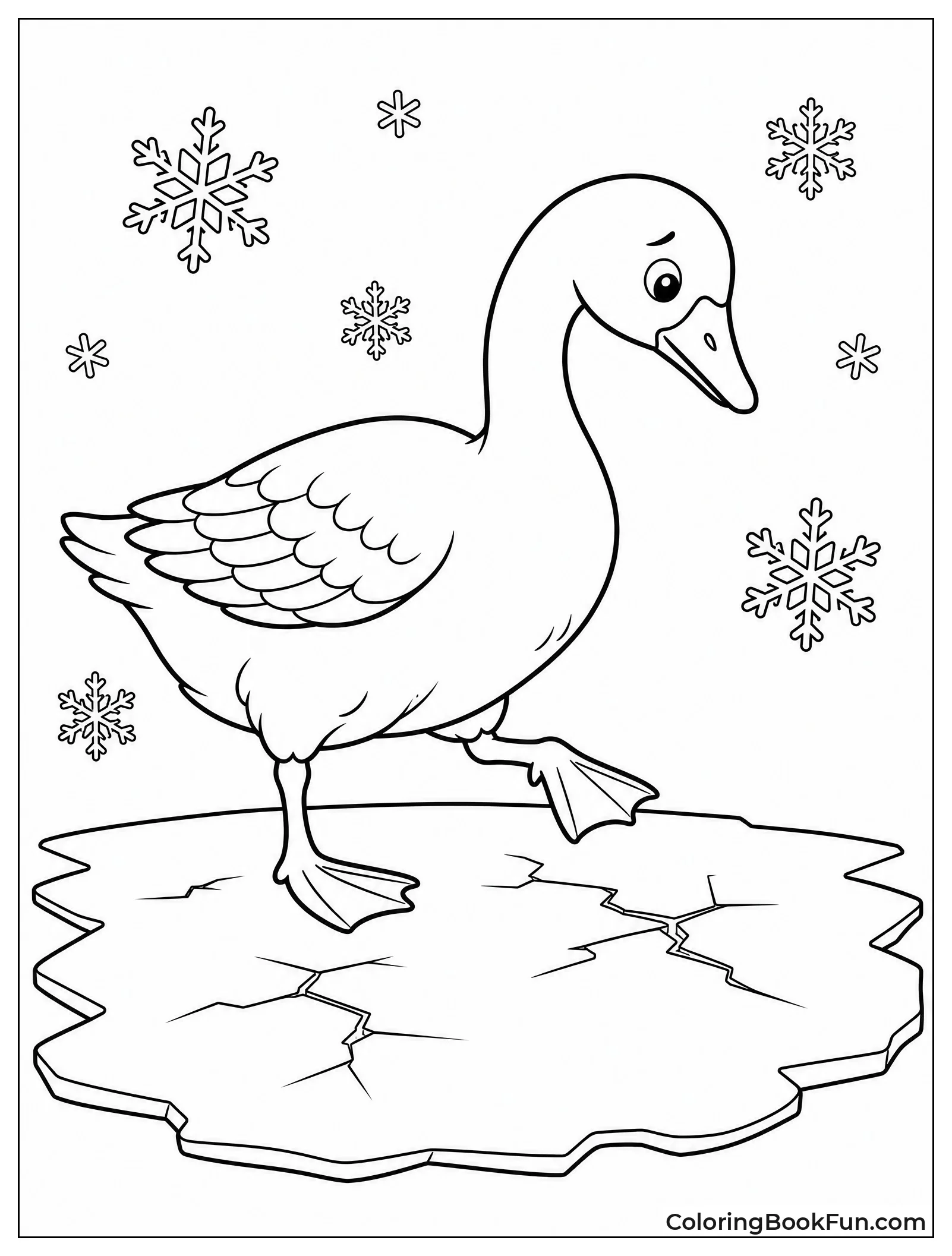 Goose Walking on Frozen Pond