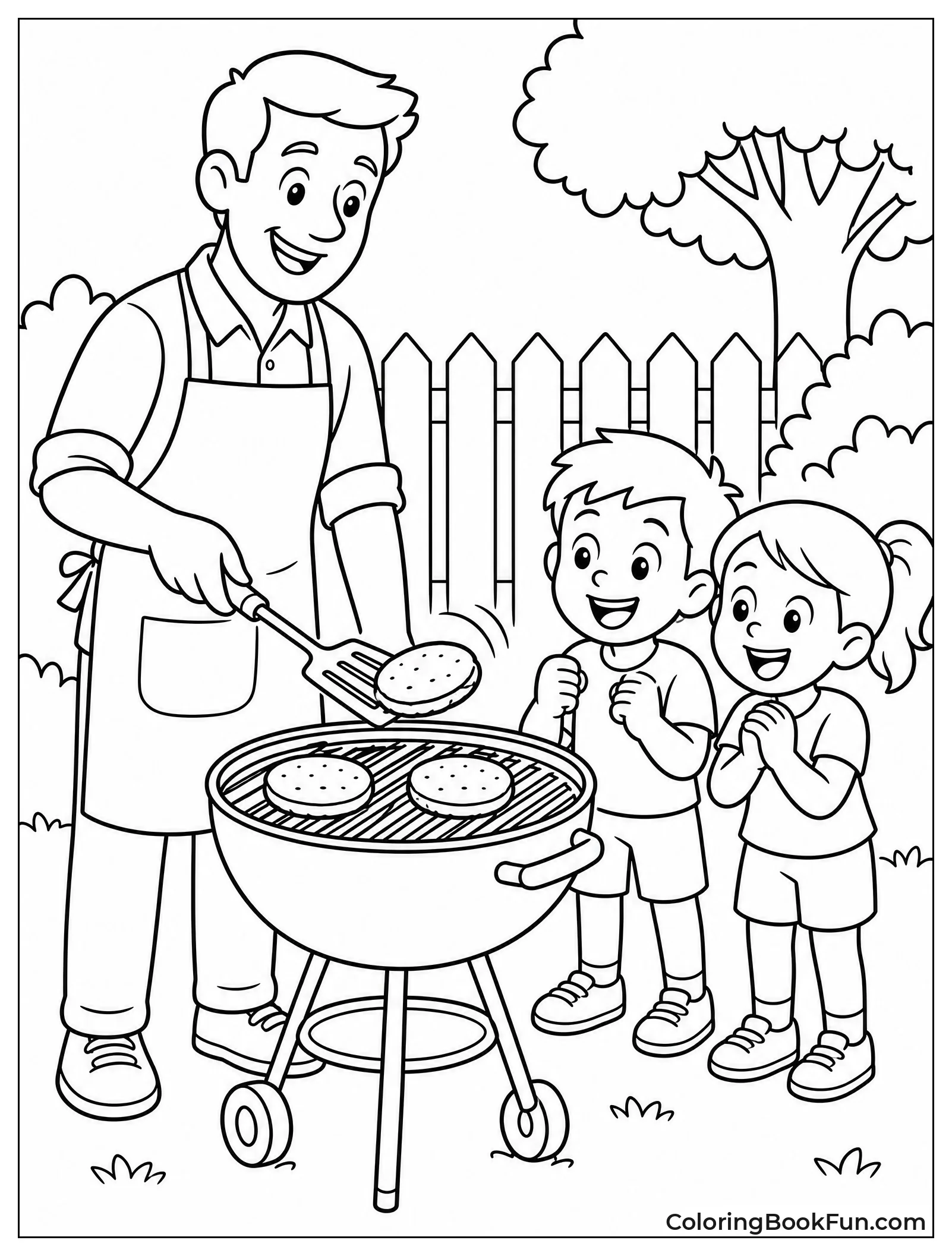 Dad Flipping Burgers on Grill