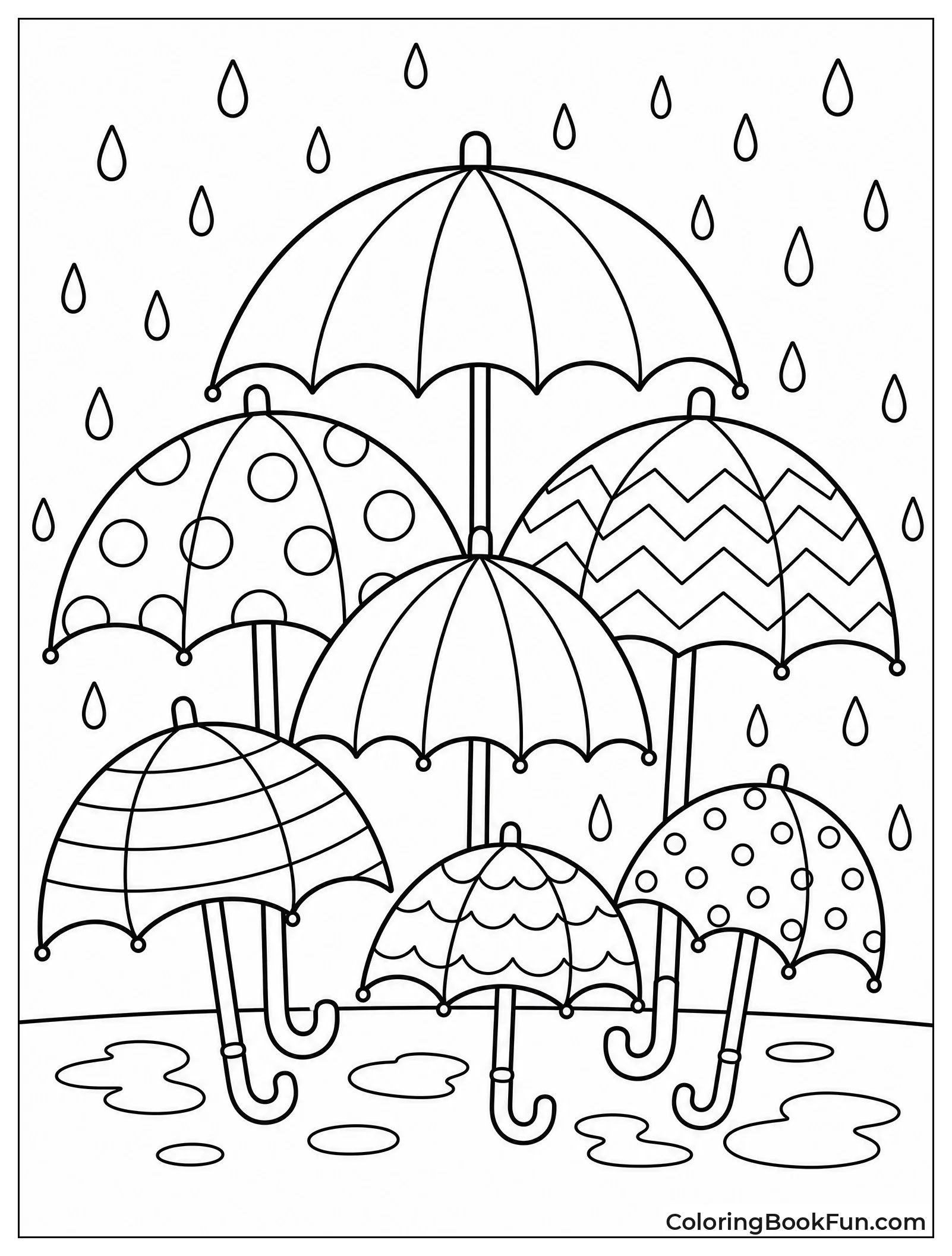 Colorful Umbrellas Stand Together in Rain