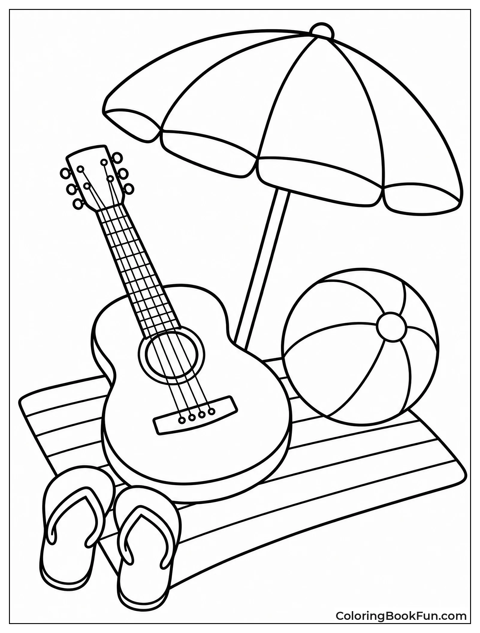 Guitar Rests on Beach Towel