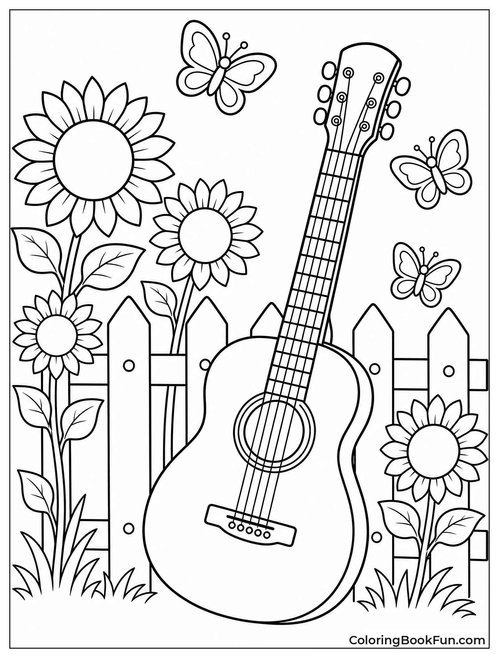 Guitar Stands among Sunflowers