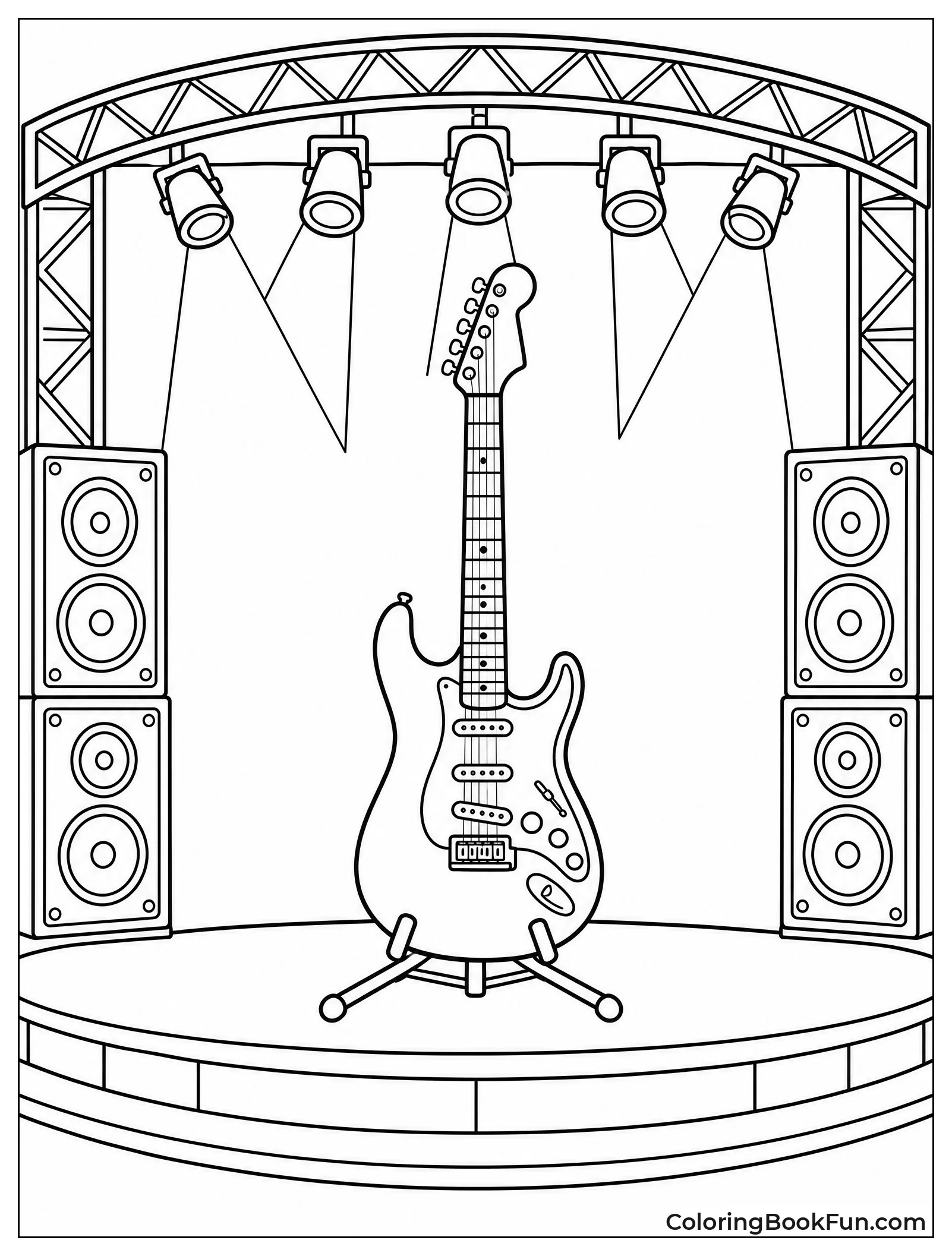 Electric Guitar Stands on Big Stage