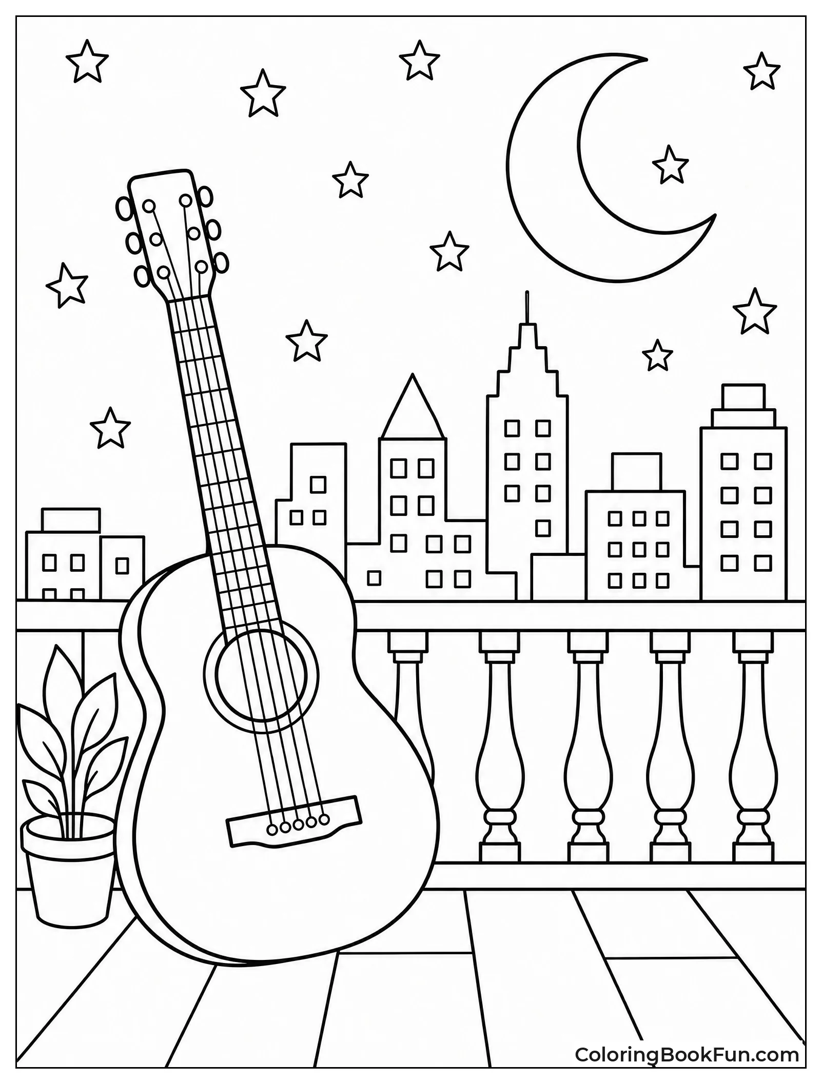 Guitar Sits under Moonlight