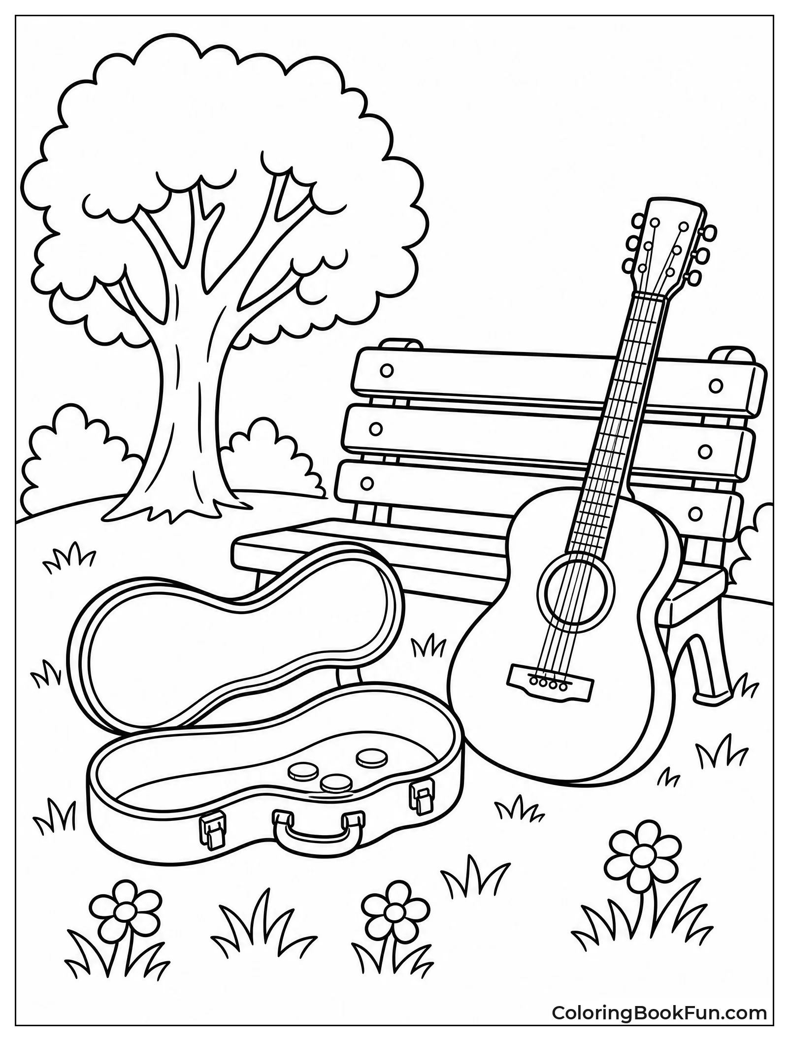 Open Case Rests by Park Bench