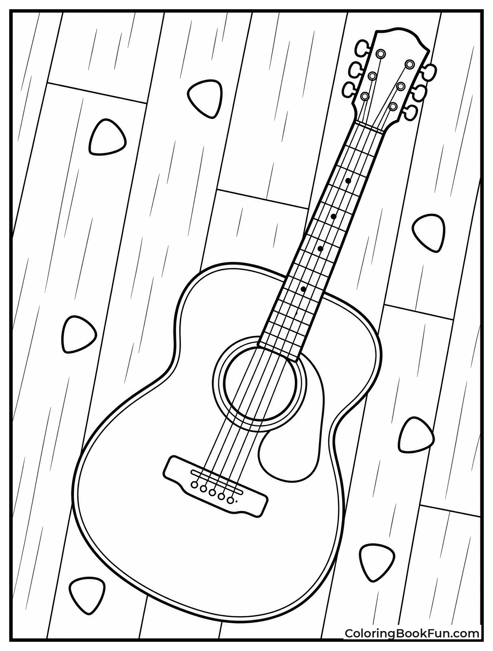 Guitar Lies among Colorful Picks