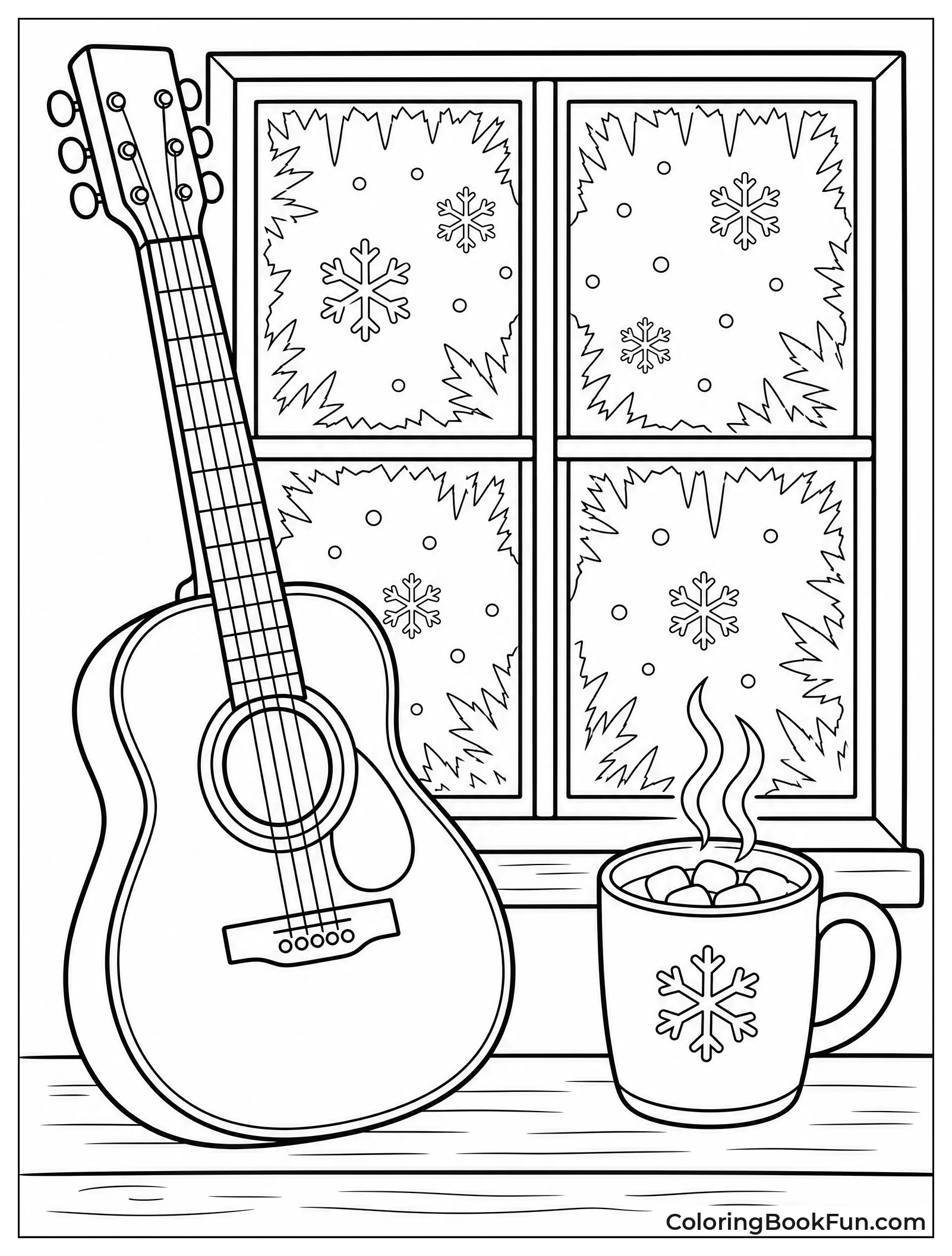 Guitar Sits by Frosty Window