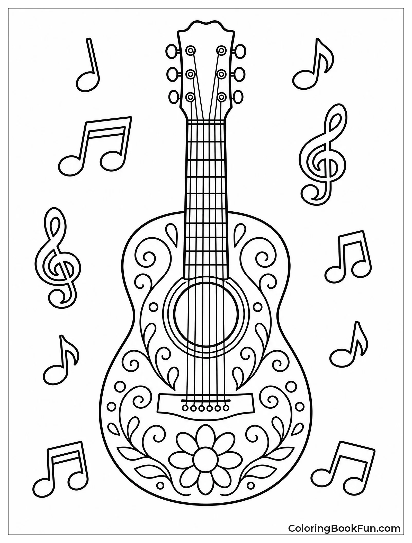 Guitar Floats among Music Notes