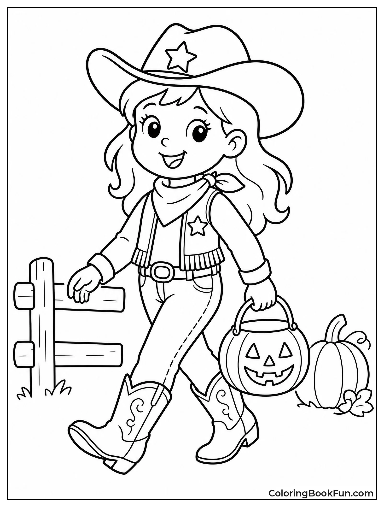 Girl in Cowgirl Costume Trick or Treating