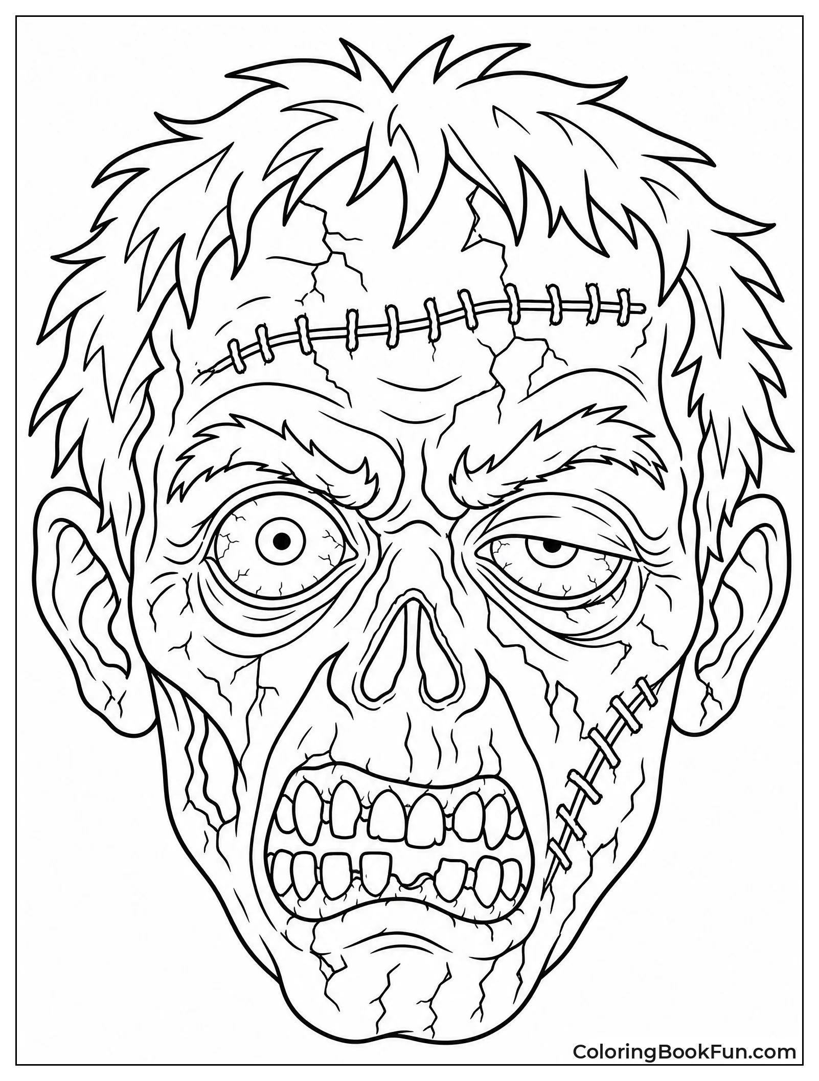 Spooky Zombie Face with Stitches