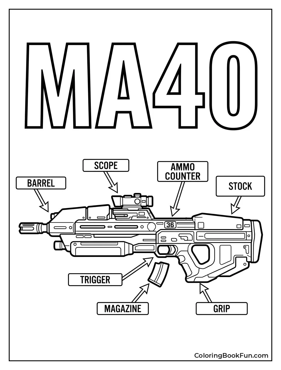 Assault Rifle Blueprint with Labels
