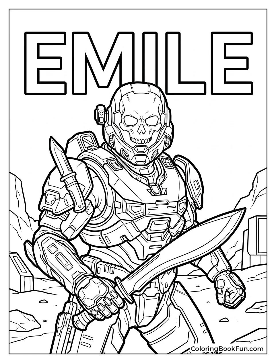 Emile Holding Knife in Skull Helmet