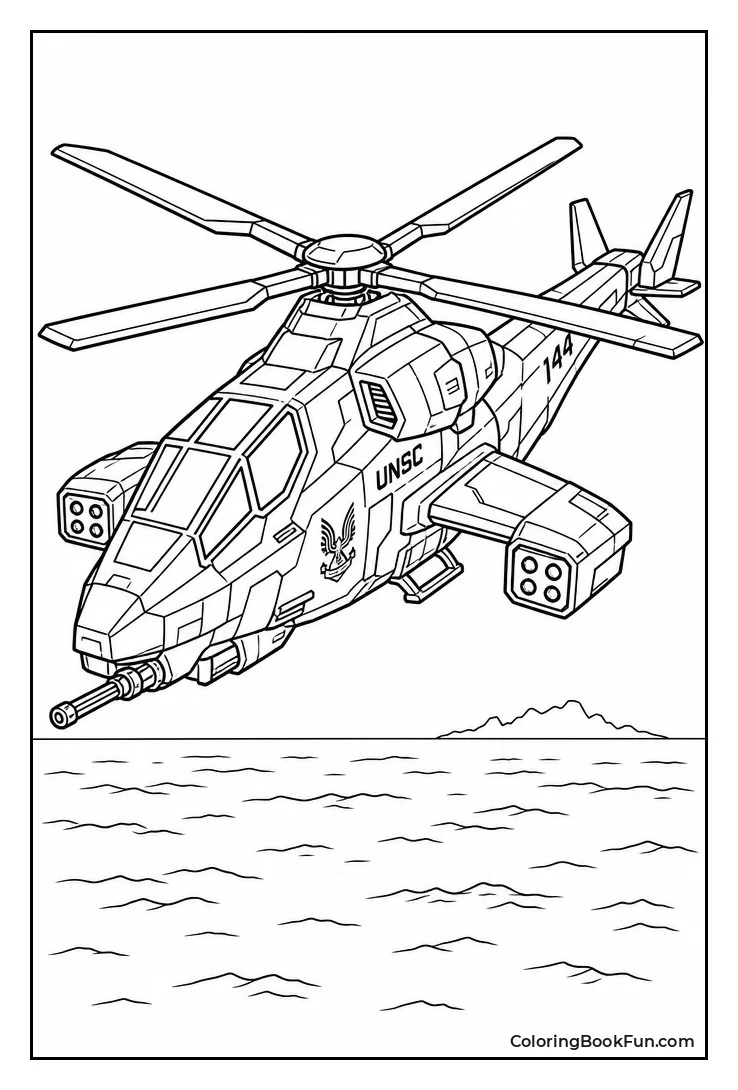 Falcon Helicopter Flying over Ocean