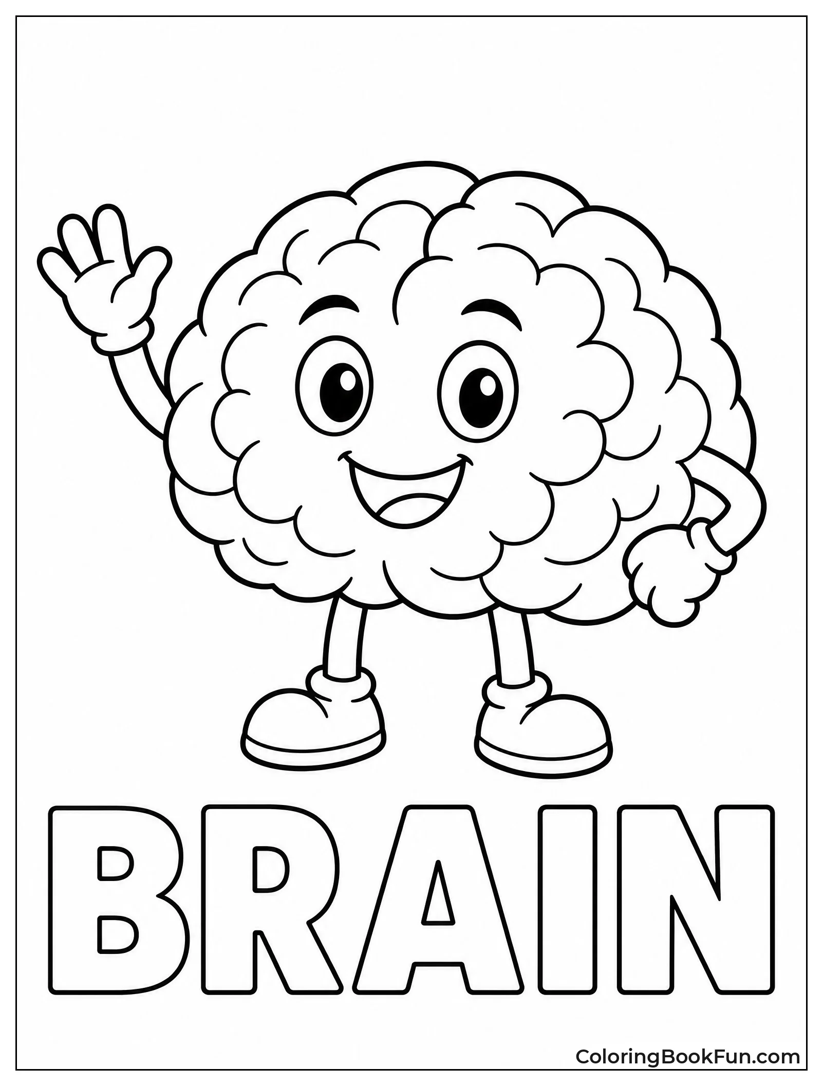 Happy Cartoon Brain Waving Hello