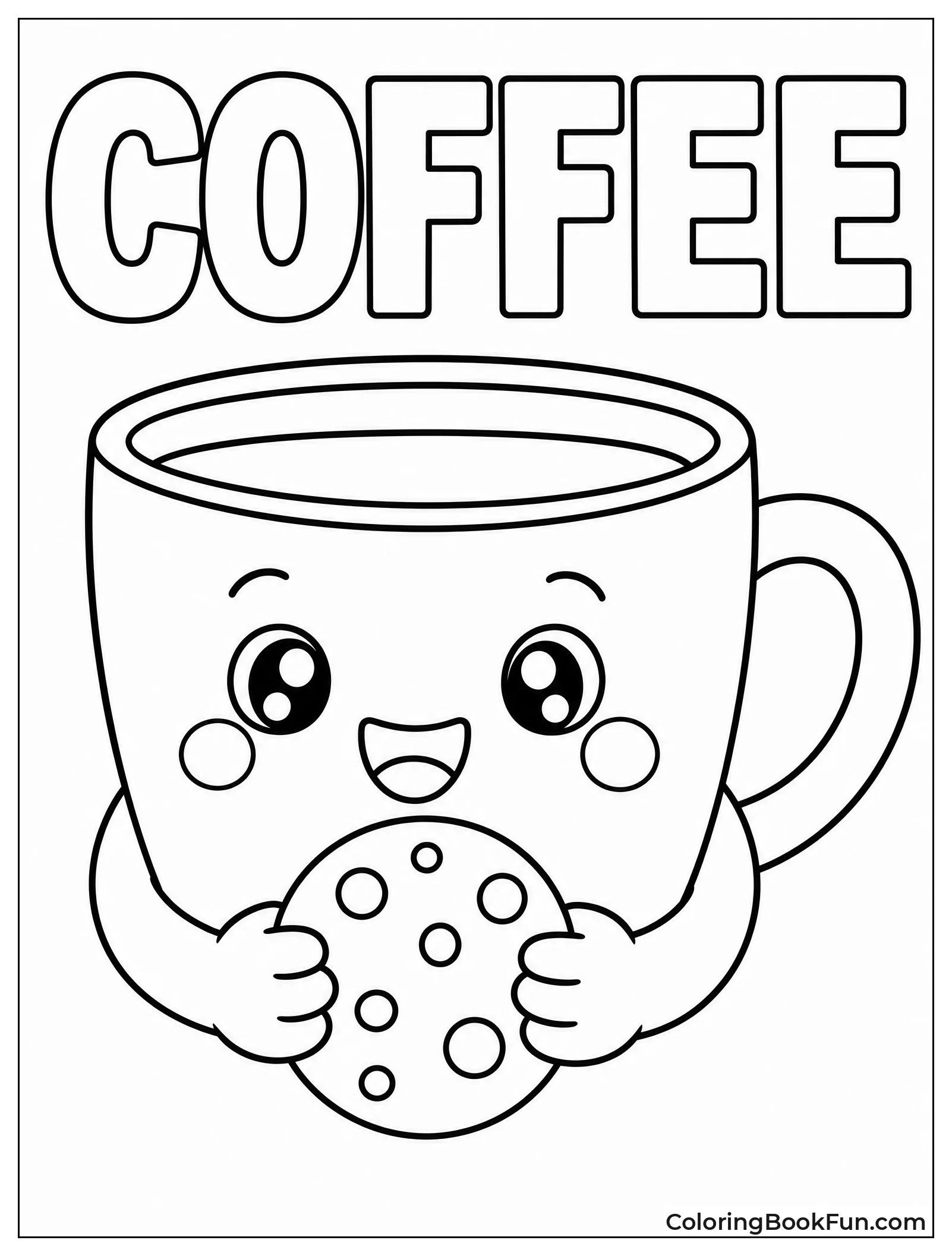 Cute Coffee Cup Holding a Cookie