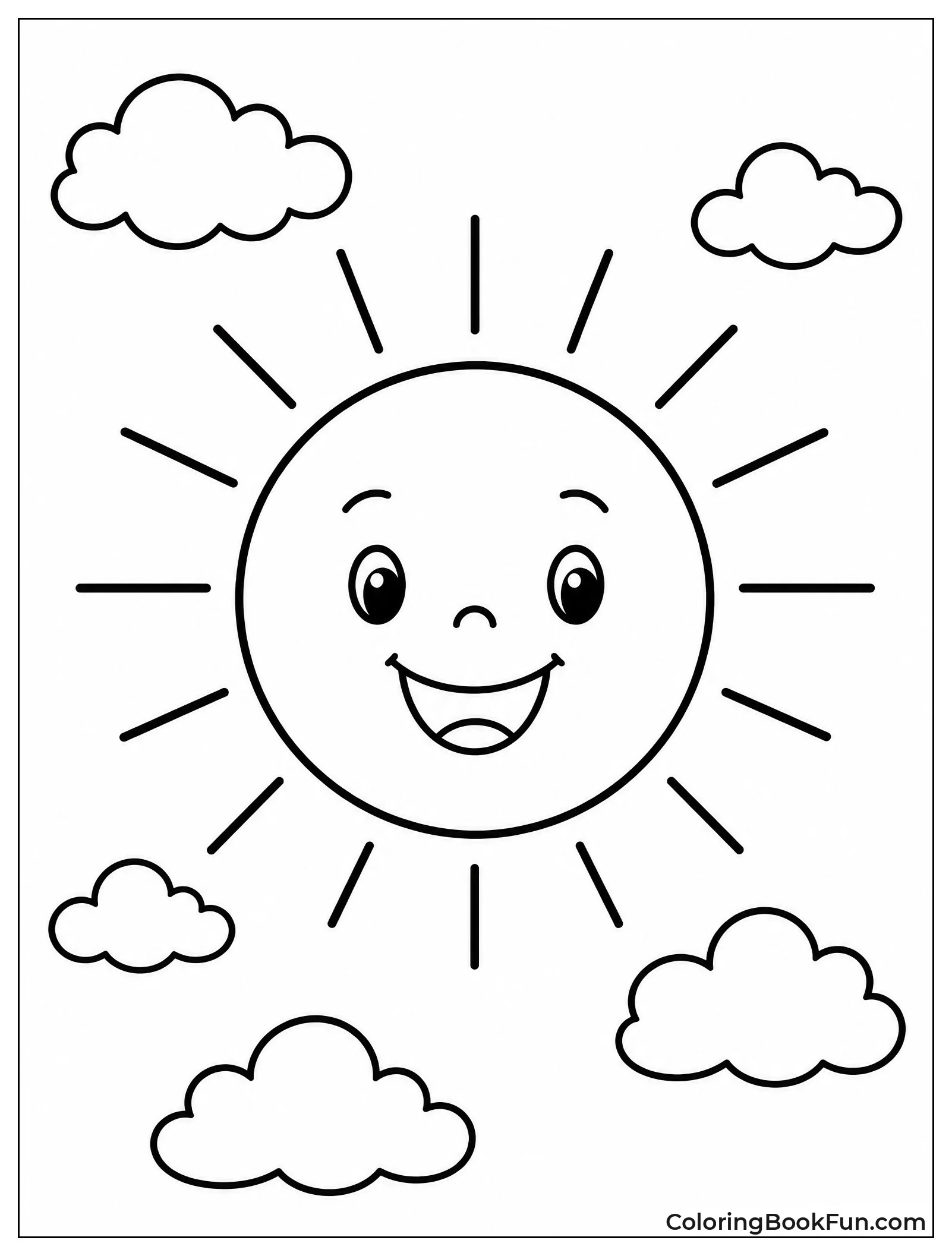 Happy Sun Smiles near Clouds