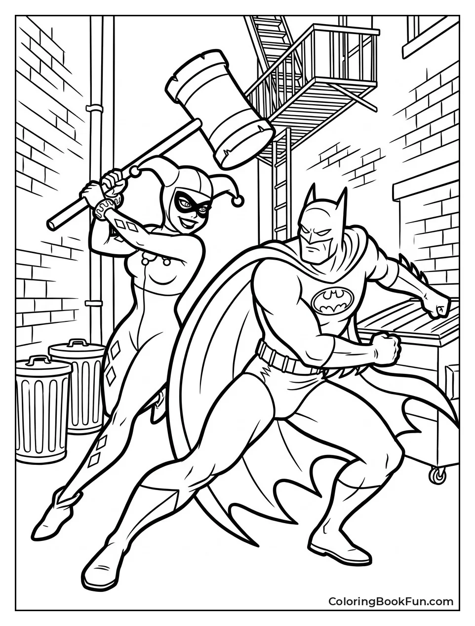 Harley Swinging at Batman