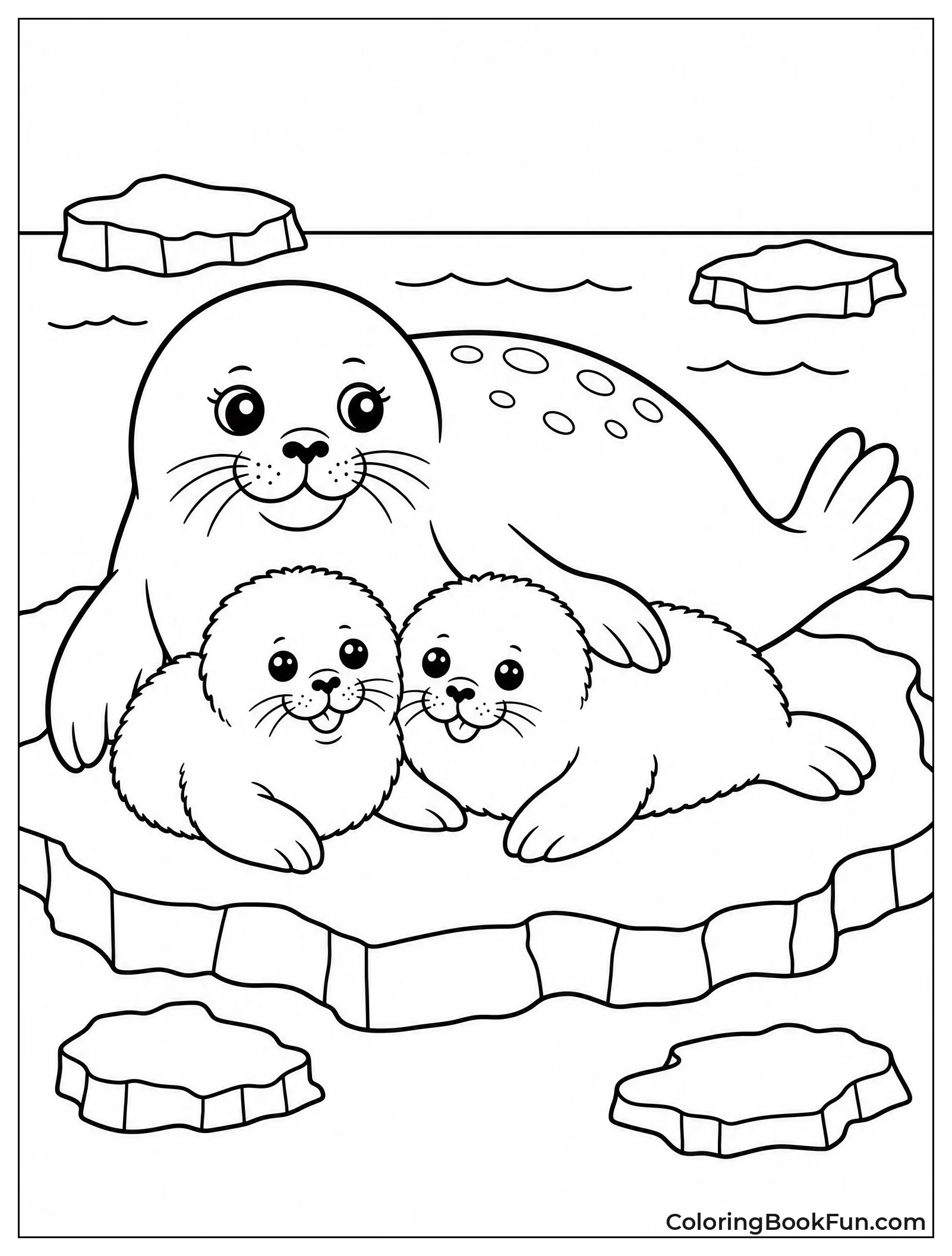 Mother Seal With Two Pups