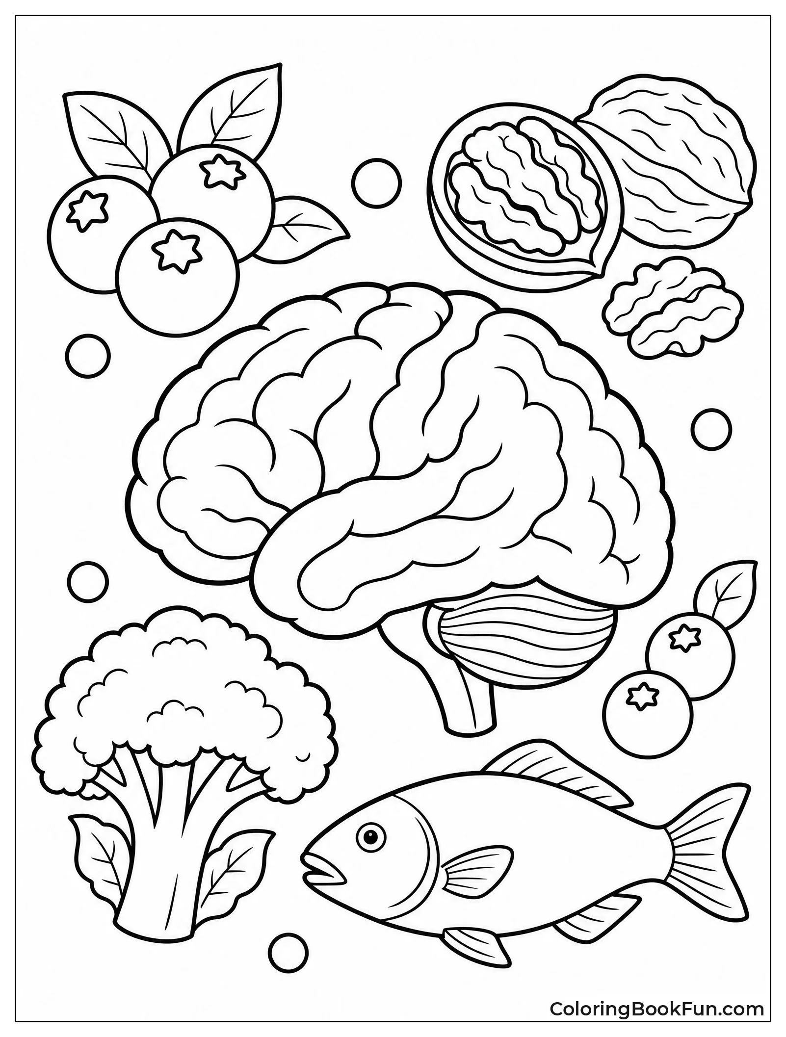 Brain Surrounded by Healthy Foods