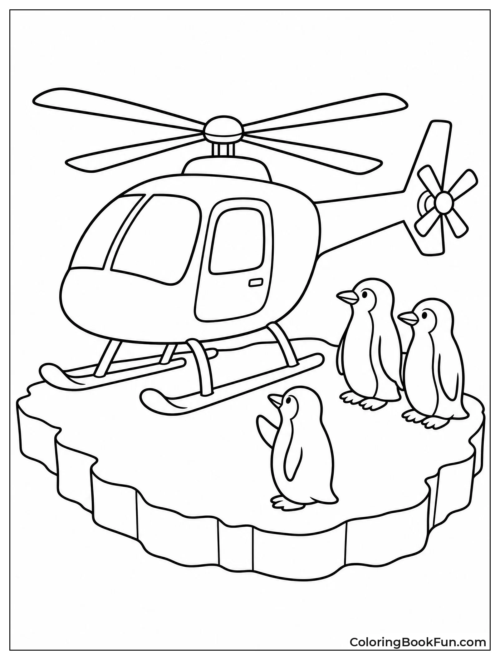 Helicopter Lands near Arctic Penguins