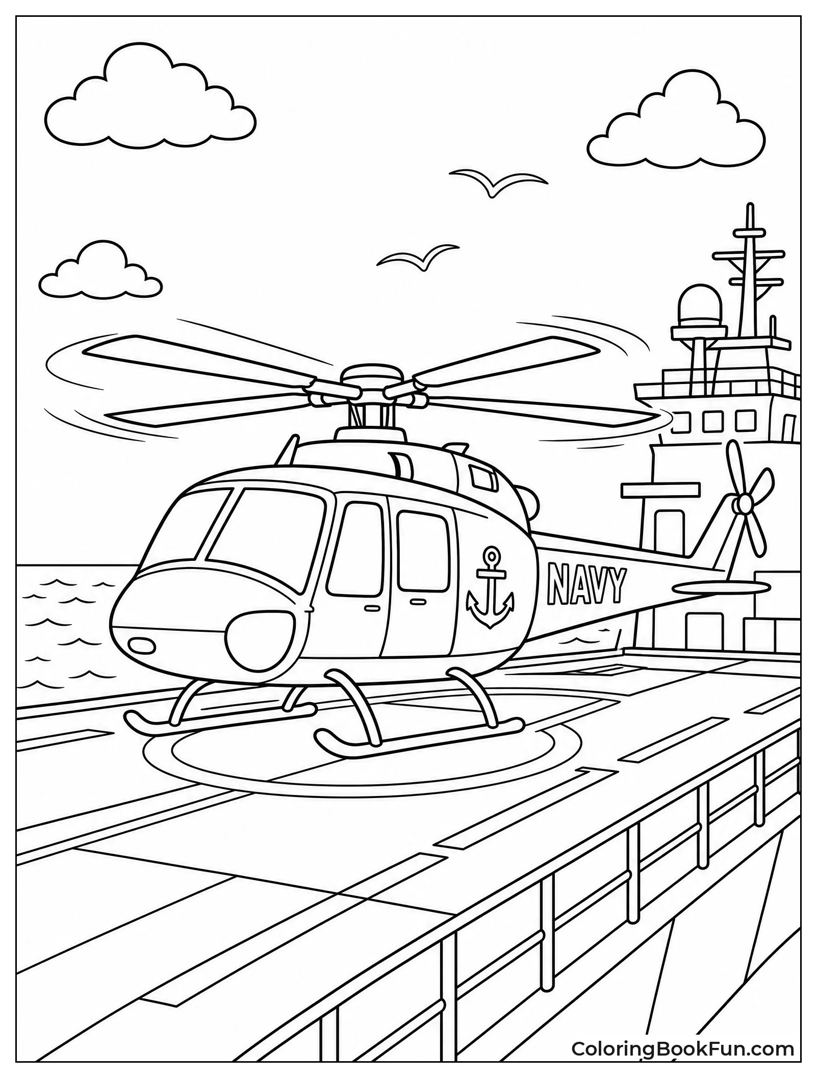 Navy Helicopter on Carrier Deck