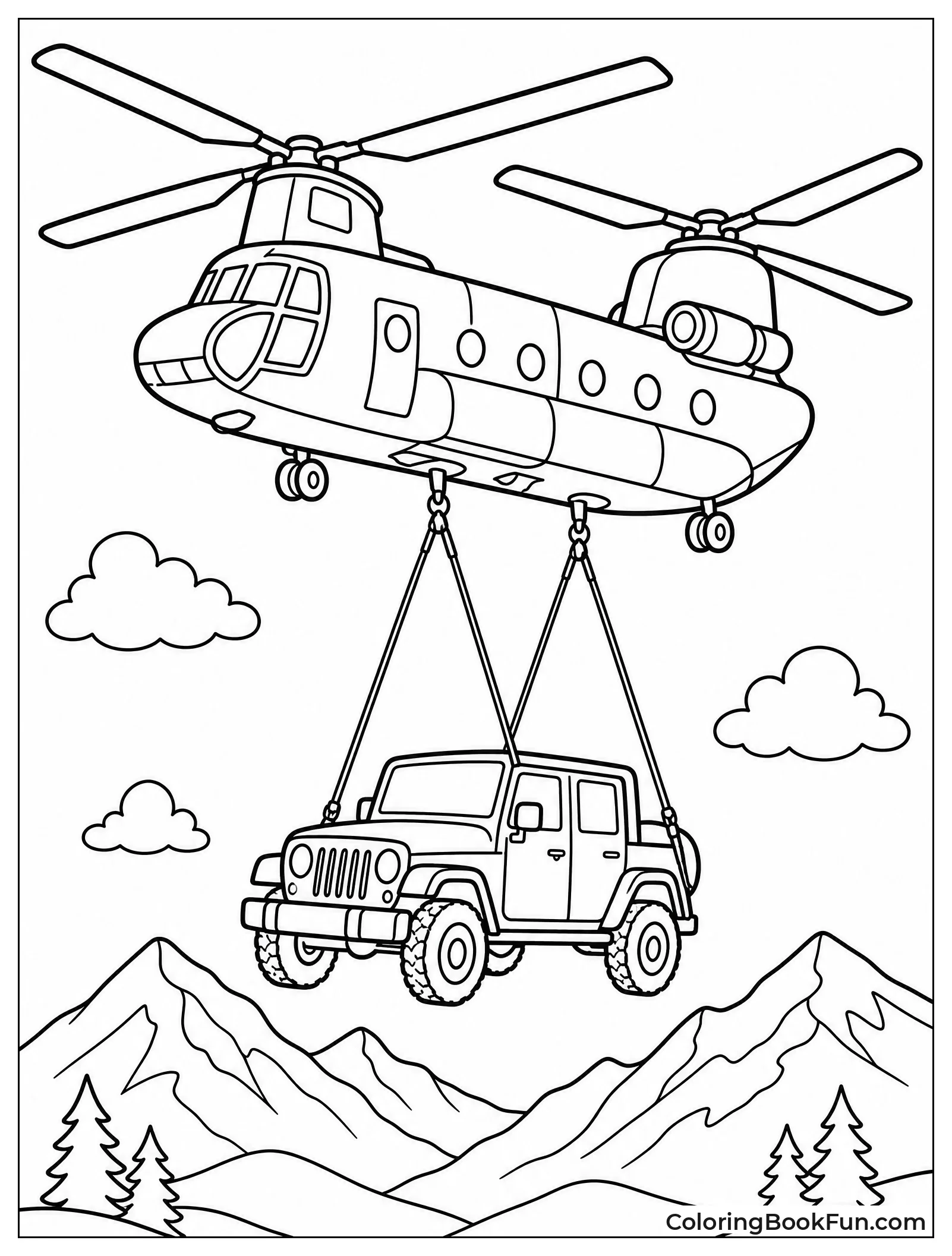 Chinook Carries Jeep over Mountains