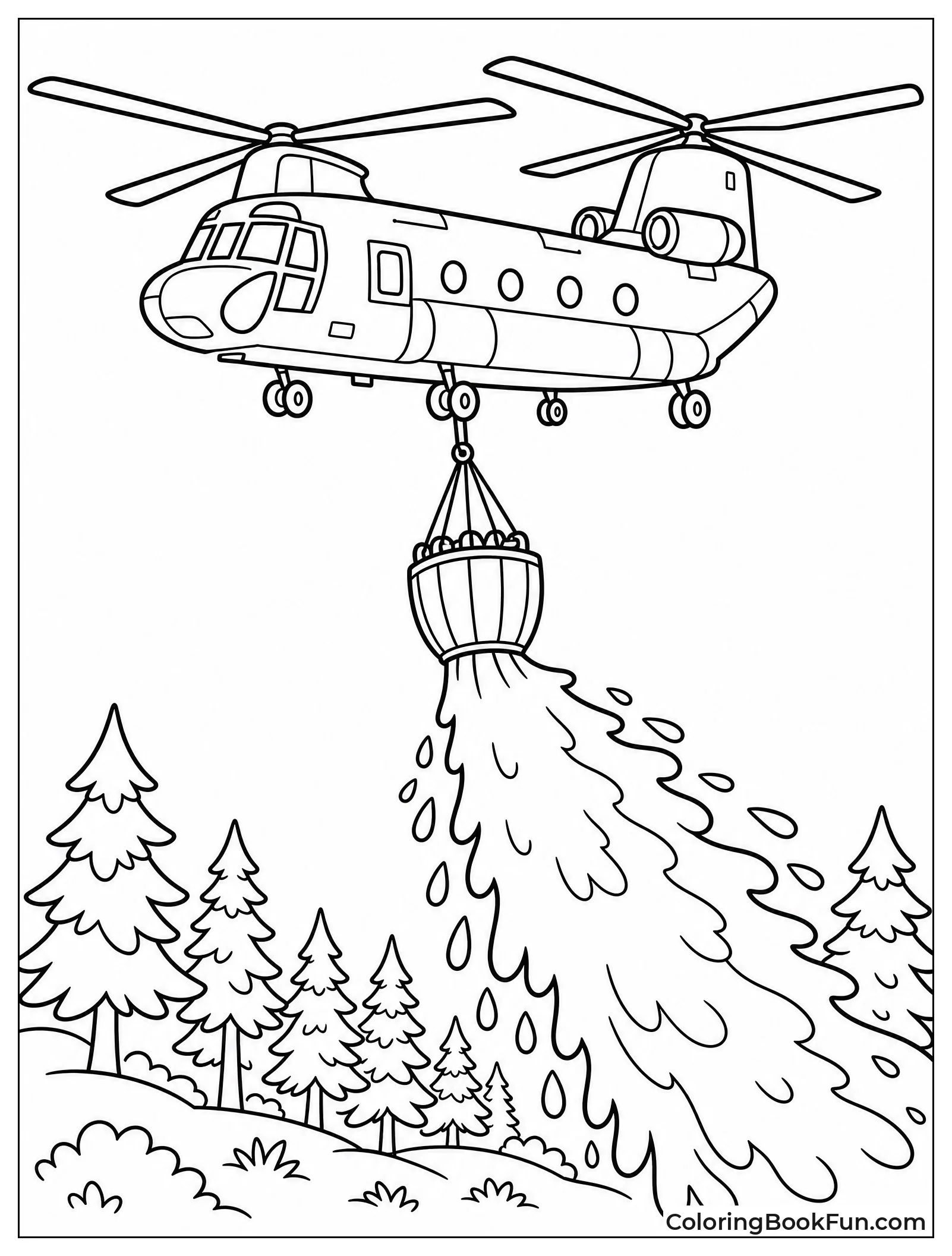 Firefighting Helicopter Drops Water on Forest