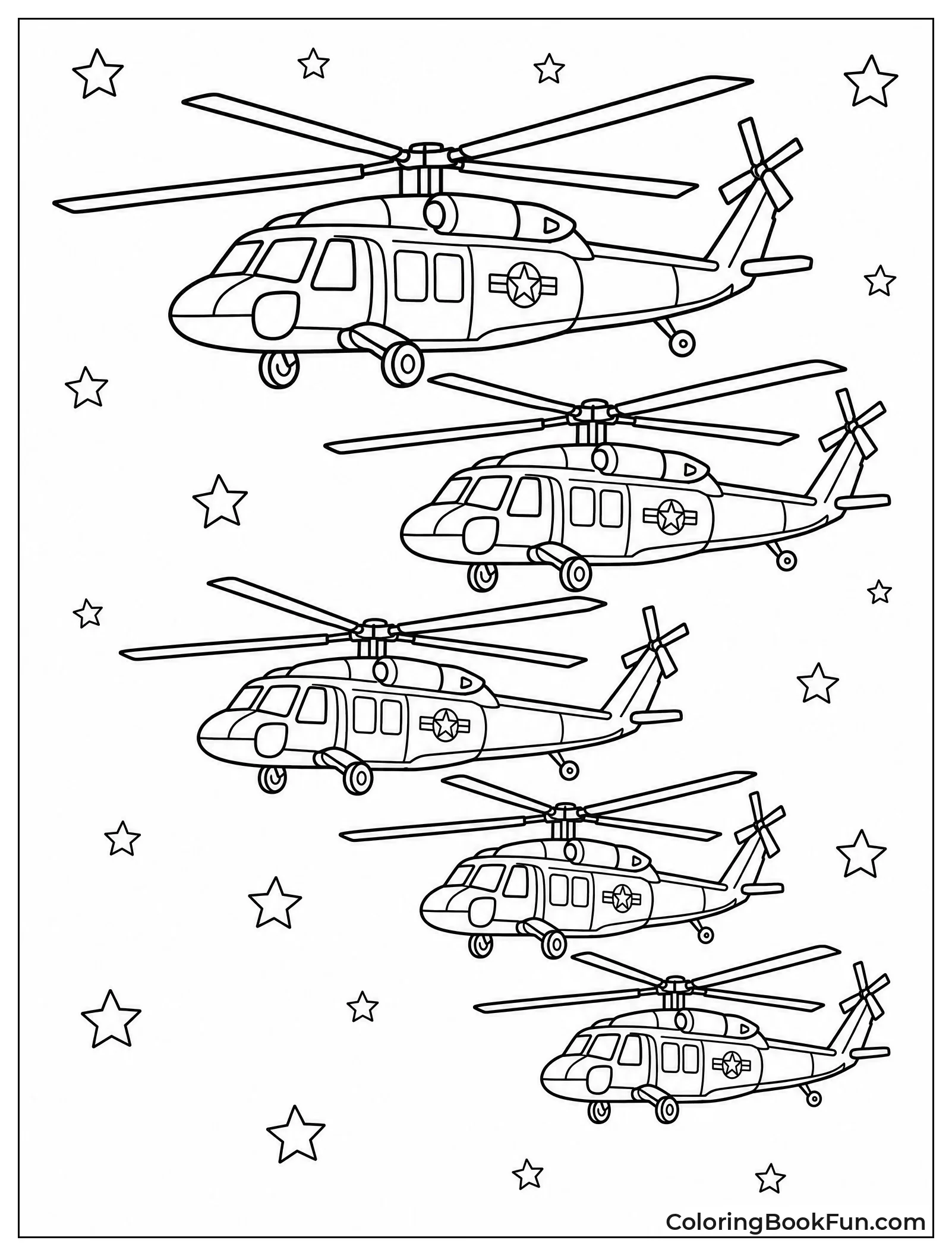 Military Helicopters Fly in Formation
