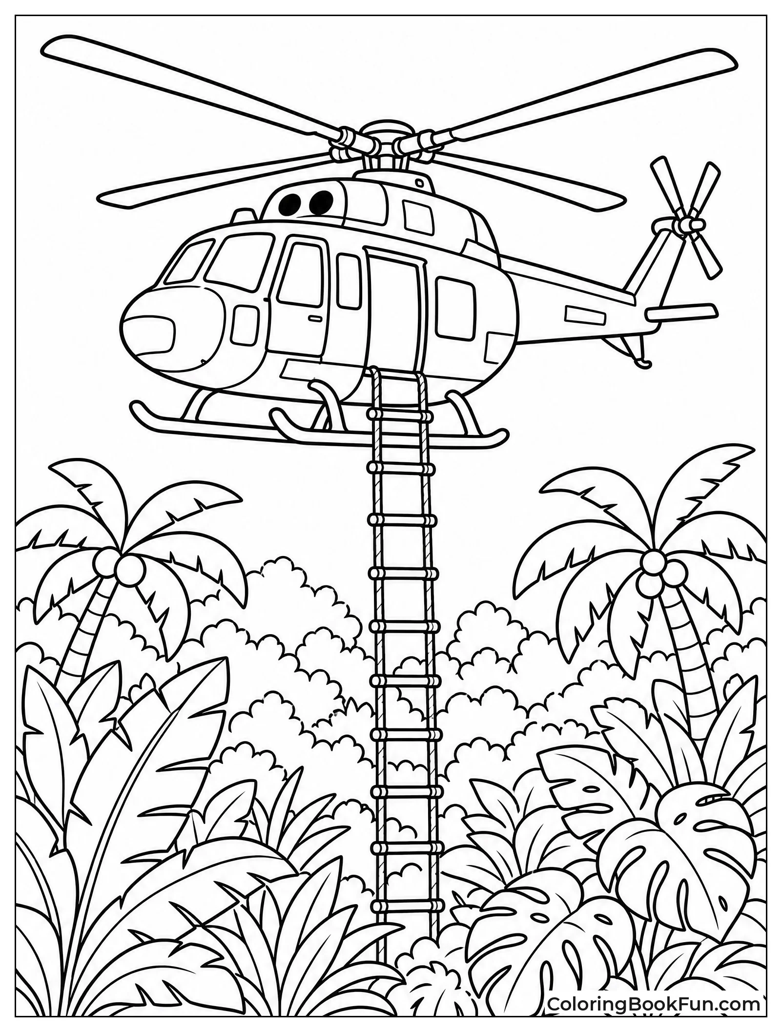Helicopter Hovers over Jungle