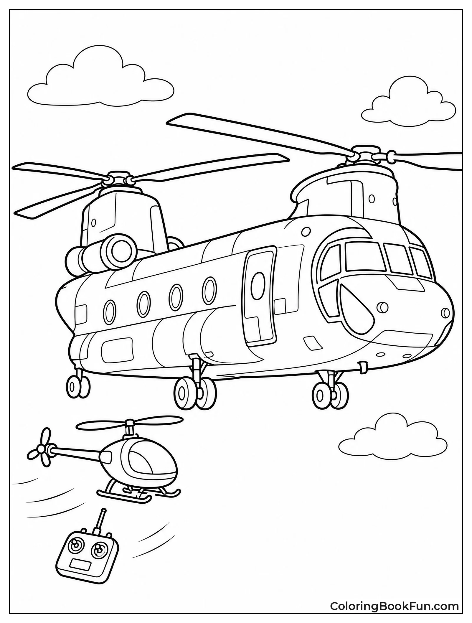 Tiny Helicopter next to Big One